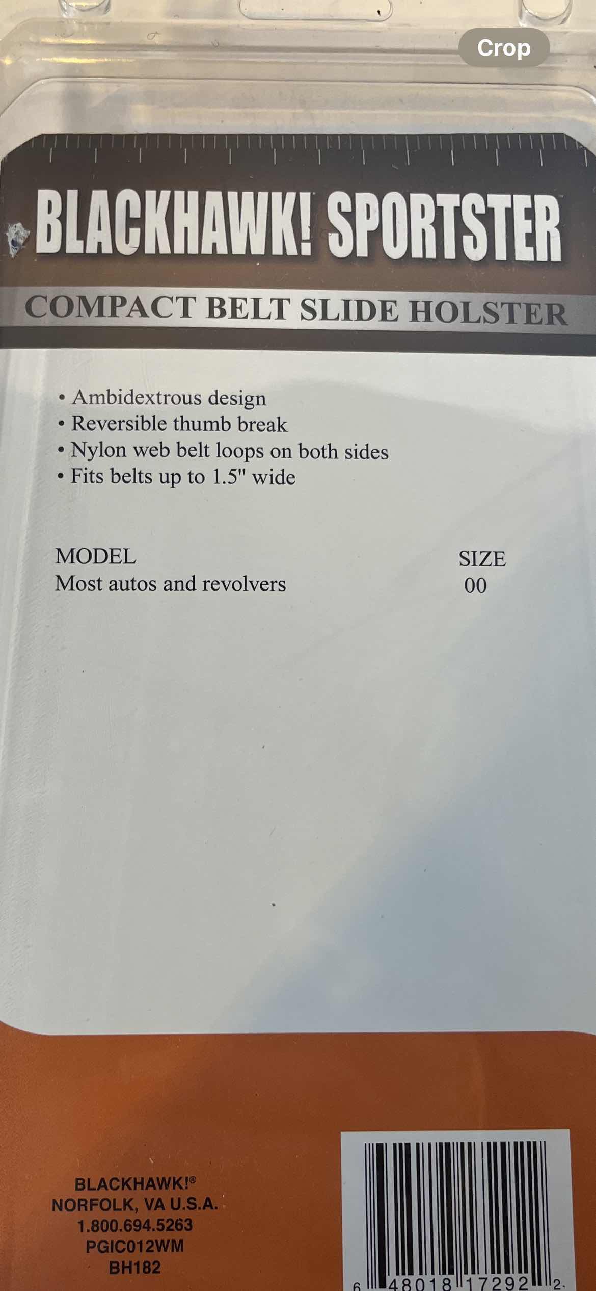 Photo 1 of BLACKHAWK! SPORTSTER COMPACT BELT SLIDE HOLSTER MOST AUTOS AND REVOLVERS