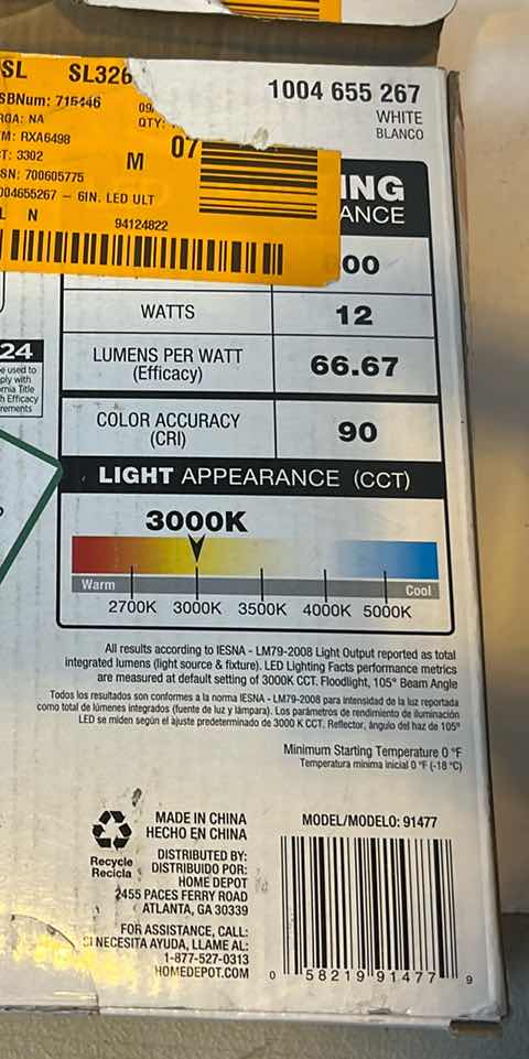 Photo 1 of COMMERCIAL ELECTRIC
6” IN LED SLIM COLOR CHANGING RECESSED KIT