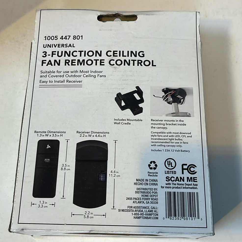 Photo 1 of HAMPTON BAY 
3-FUNCTION CEILING FAN REMOTE  CONTROL
1005 447 801