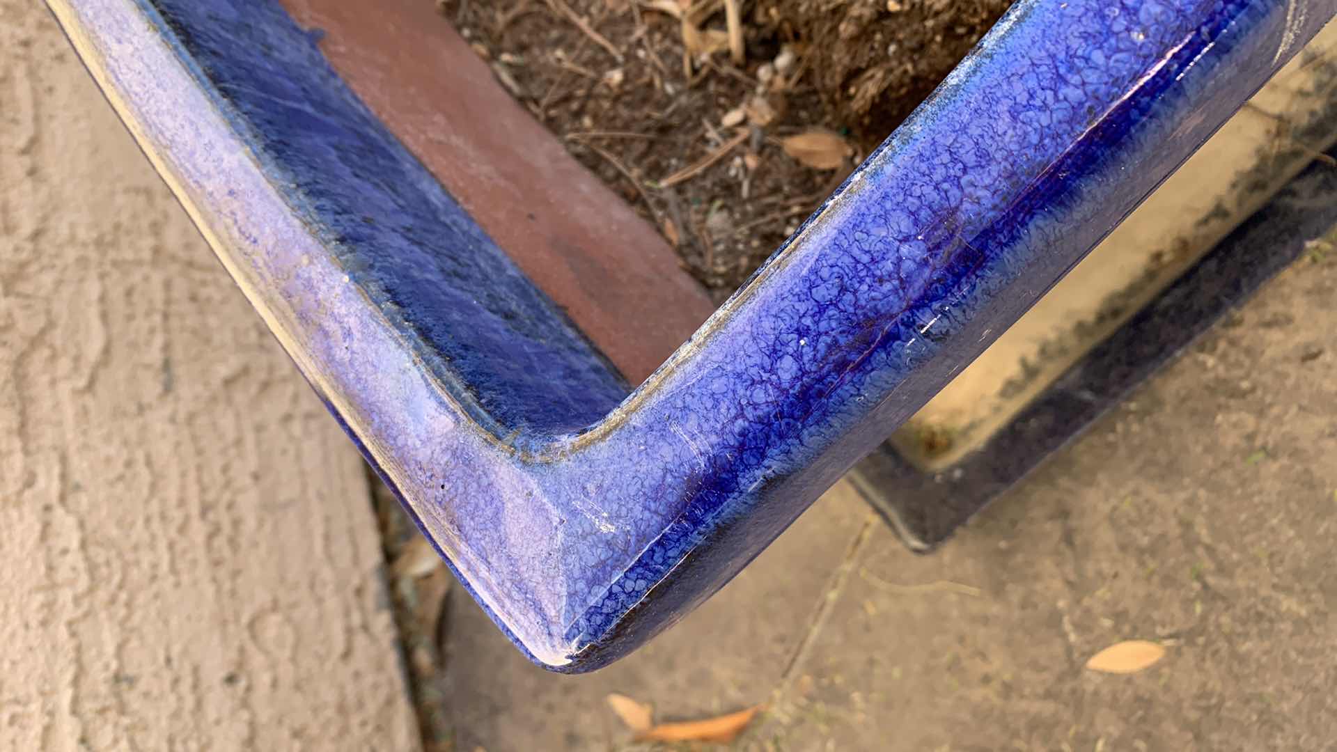 Photo 1 of HEAVY BLUE GLAZED POTTERY PLANTER 15” X 15” H 16” WITH BOTTOM