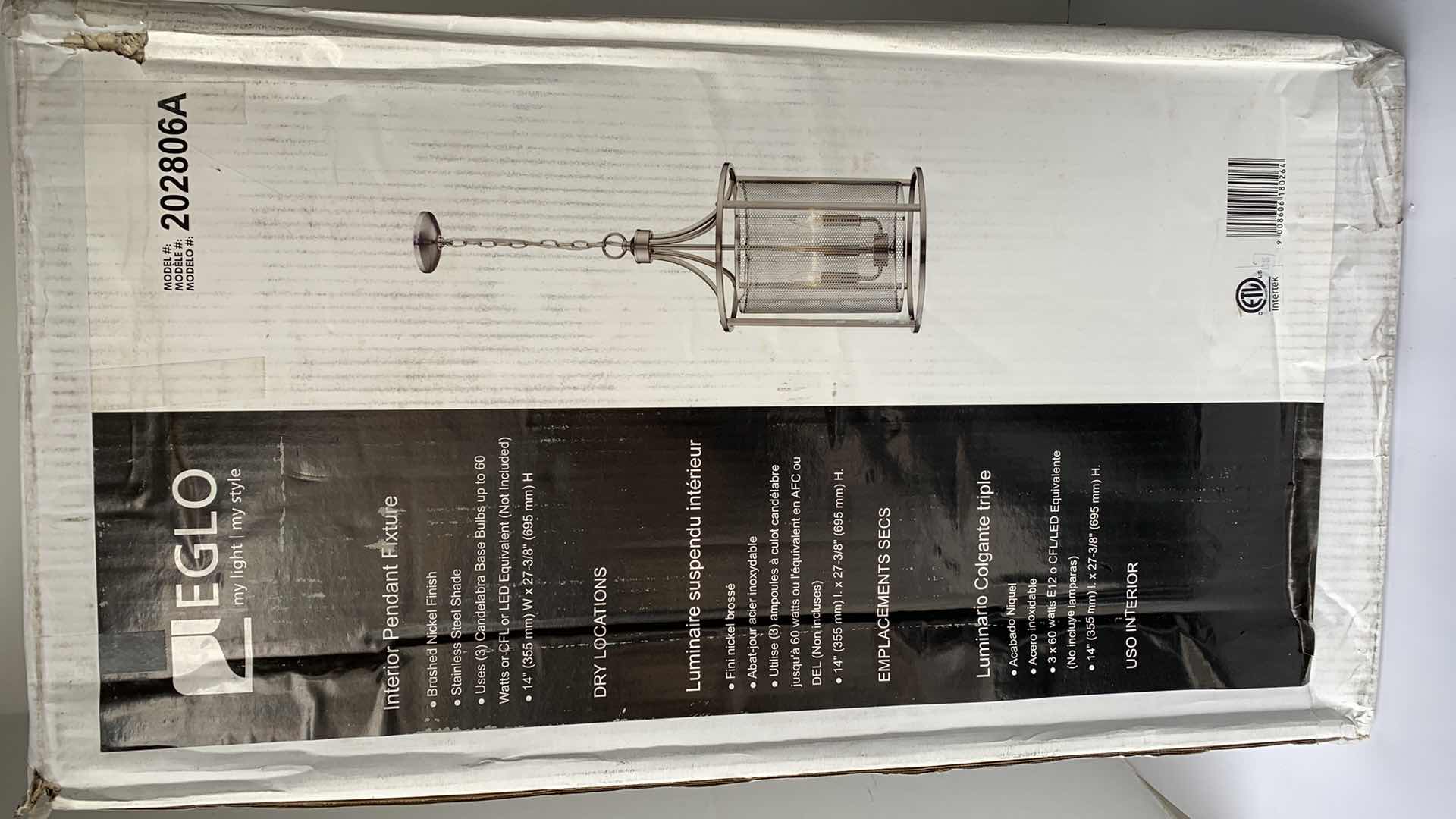 Photo 1 of EGLO INTERIOR PENDANT LIGHT FIXTURE BRUSHED NICKEL FINISH 14” X 27” 202806A