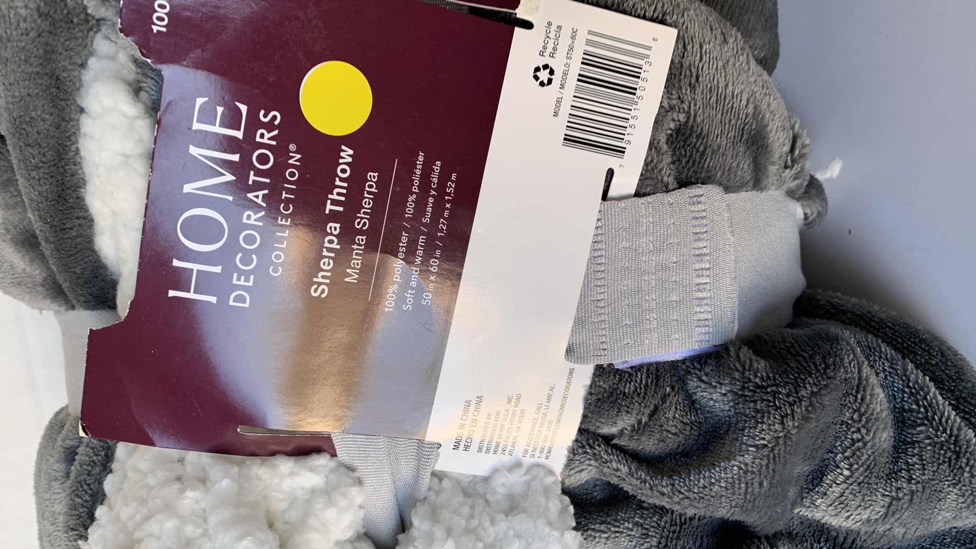 Photo 1 of HOME DECORATORS COLLECTION GRAY SHERPA THROW 50” X 60”