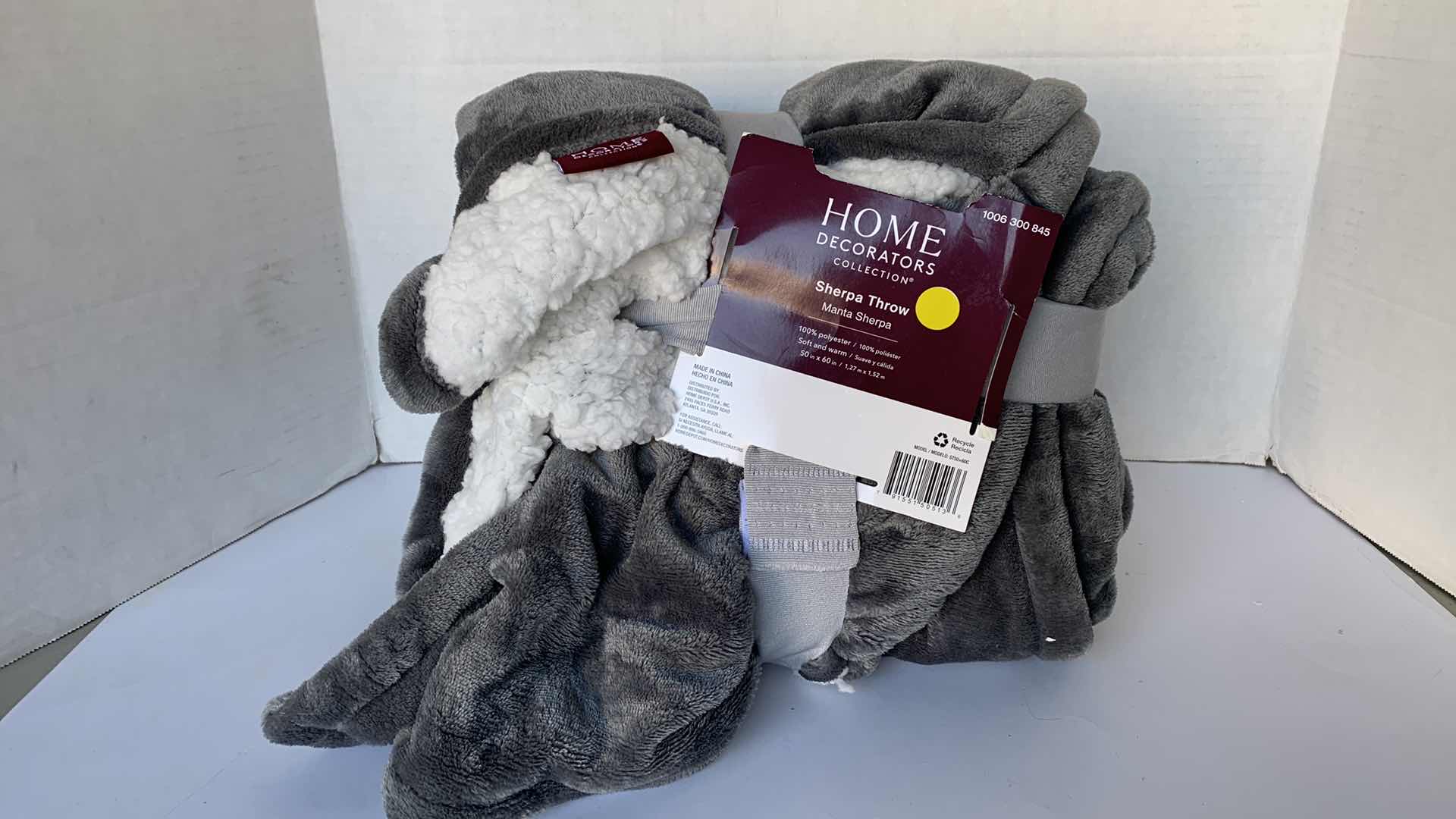 Photo 1 of HOME DECORATORS COLLECTION GRAY SHERPA THROW 50” X 60”