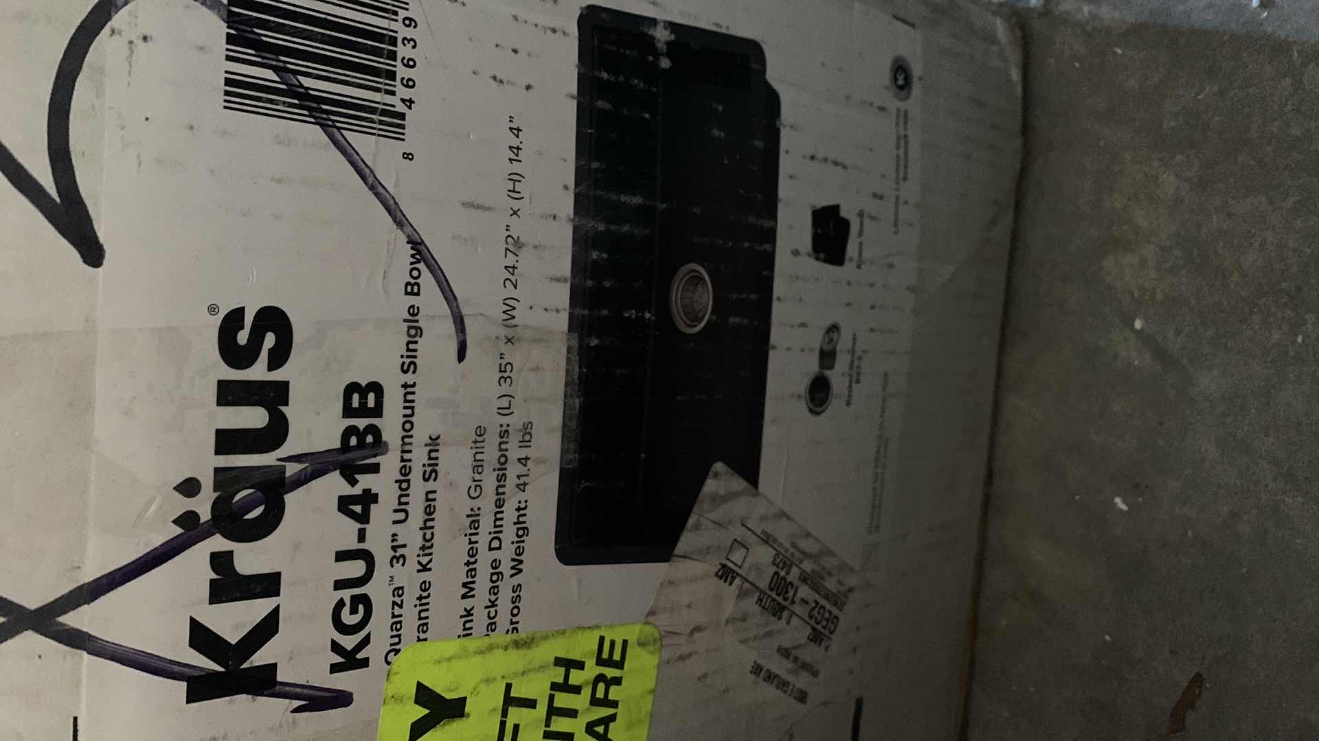 Photo 1 of KRAUS UNDERMOUNT GRANITE COMPOSITE SINGLE BOWL KITCHEN SINK IN BLACK ONYX FINISH KGU-41BB