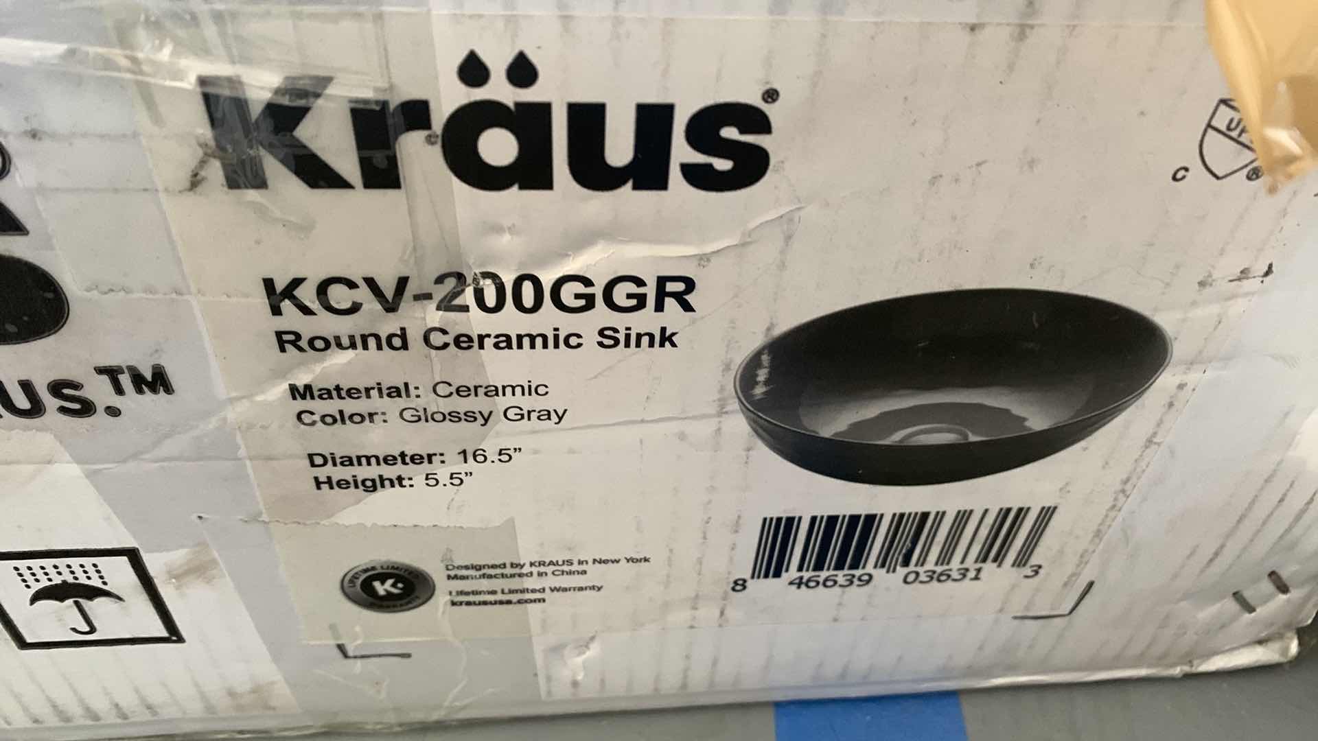 Photo 1 of KRAUS ROUND VESSEL CERAMIC BATHROOM SINK IN GRAY 16.5”