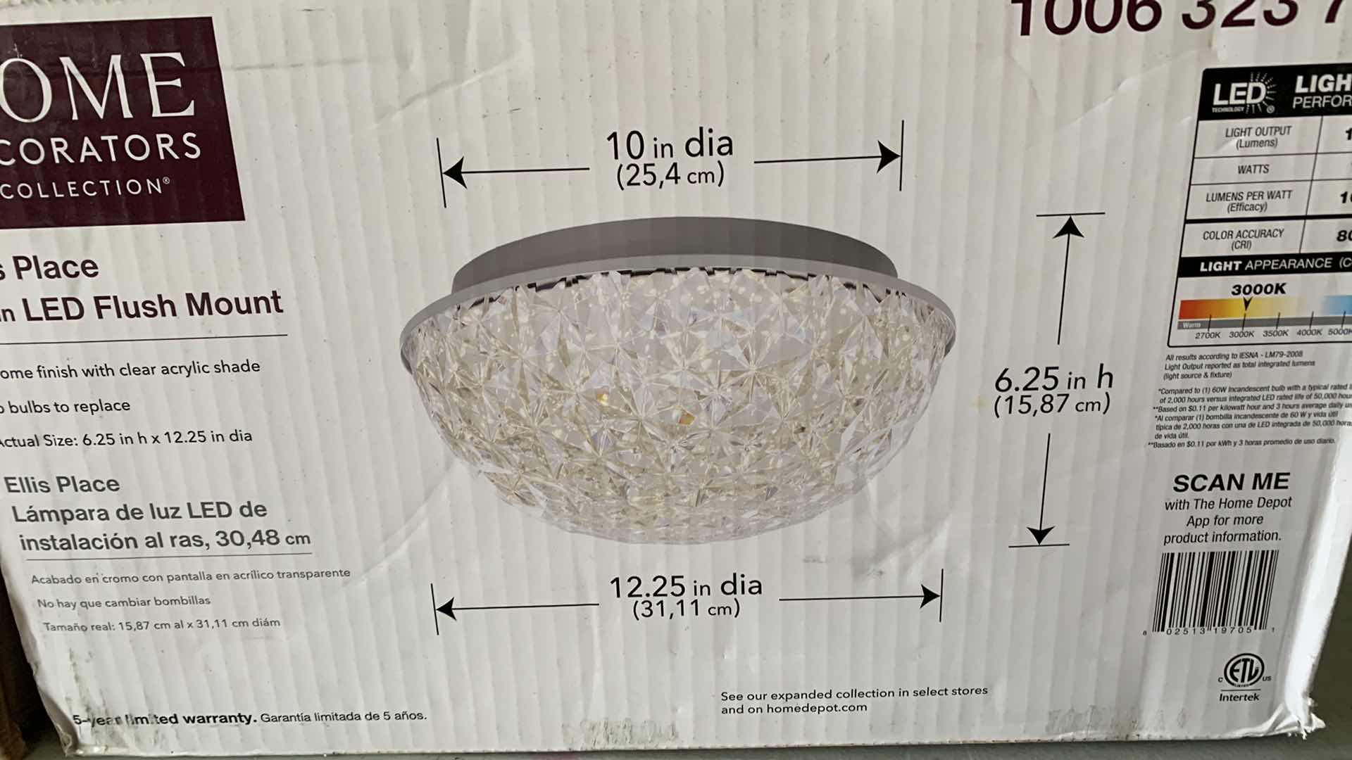Photo 1 of HOME DECORATORS COLLECTION ELLIS PLACE 12” LED FLUSH MOUNT $1006 323 774 $114