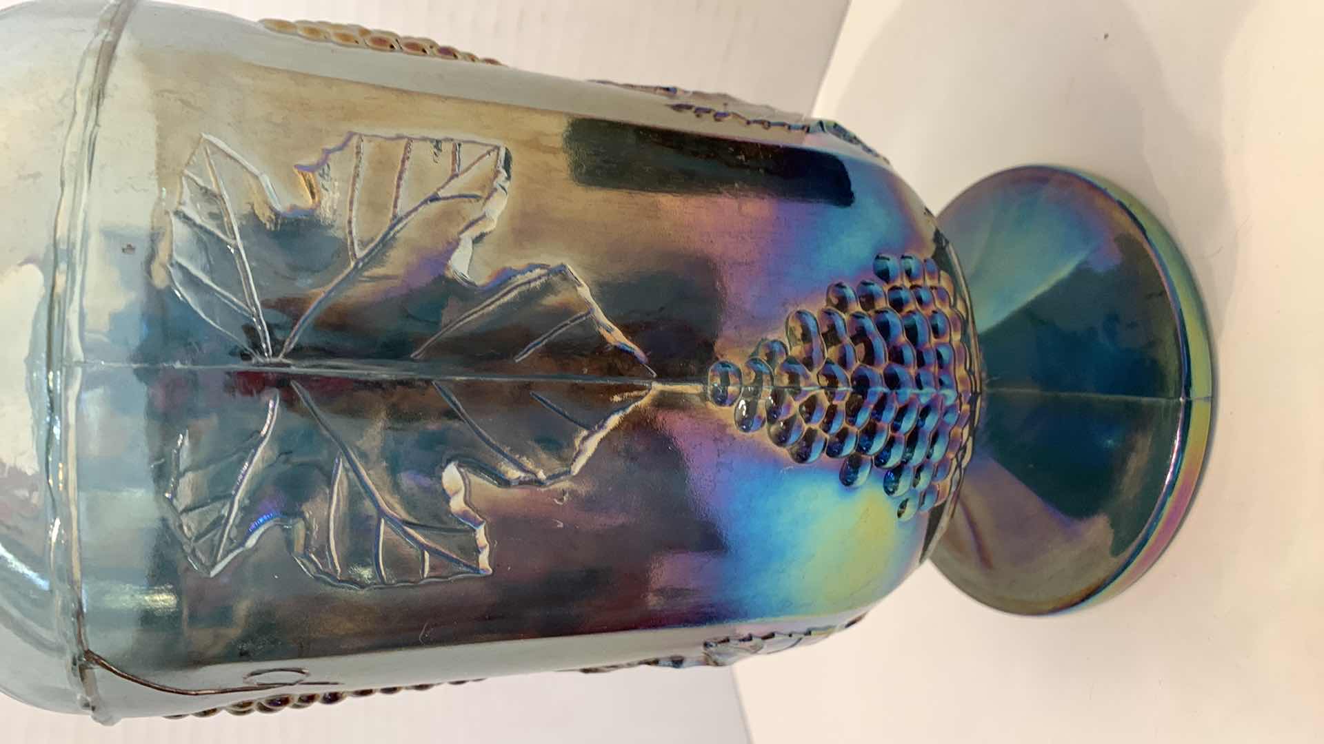 Photo 1 of INDIANA HARVEST BLUE CARNIVAL GLASS 64OZ PITCHER AND GLASS