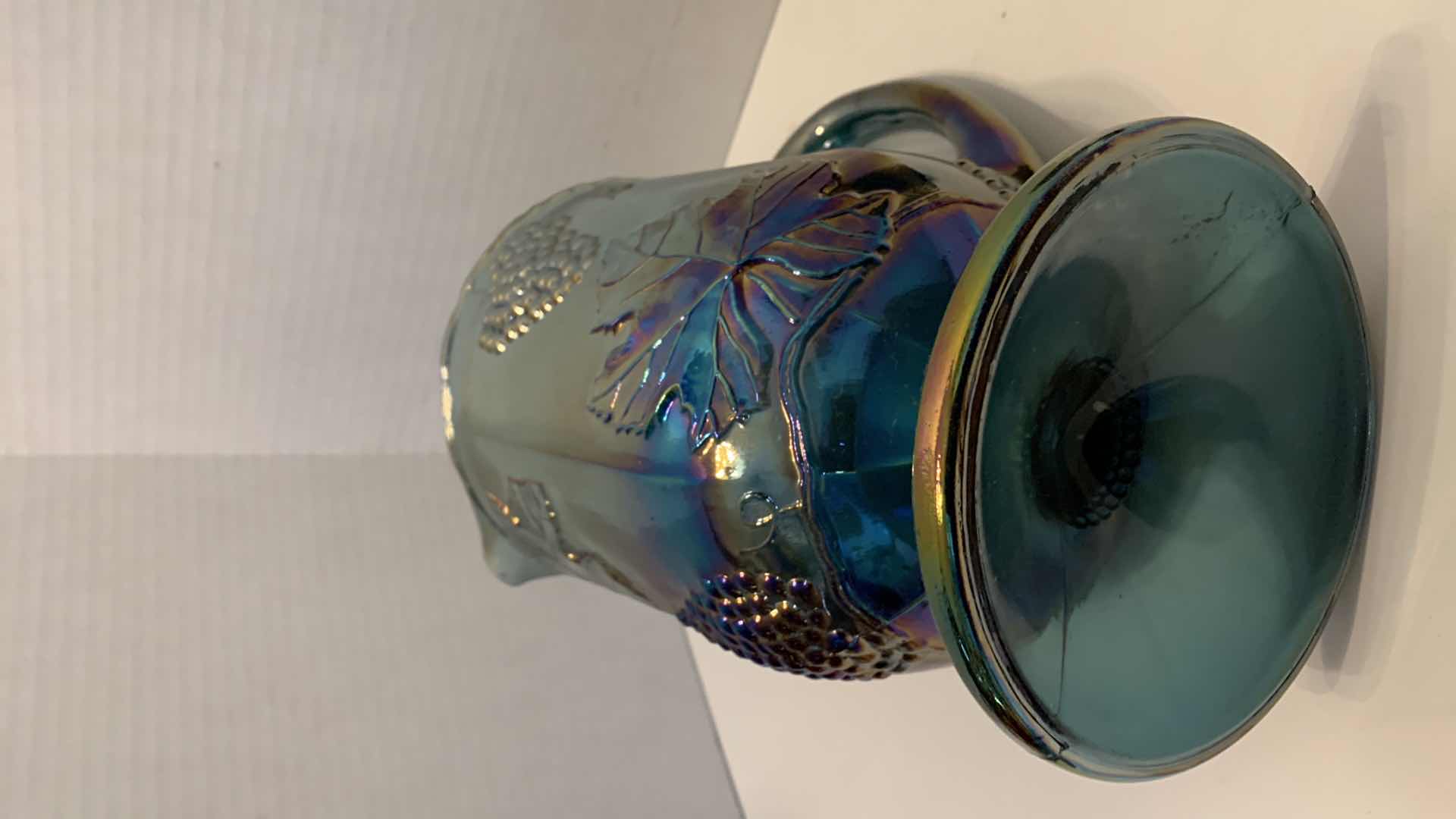 Photo 1 of INDIANA HARVEST BLUE CARNIVAL GLASS 64OZ PITCHER AND GLASS