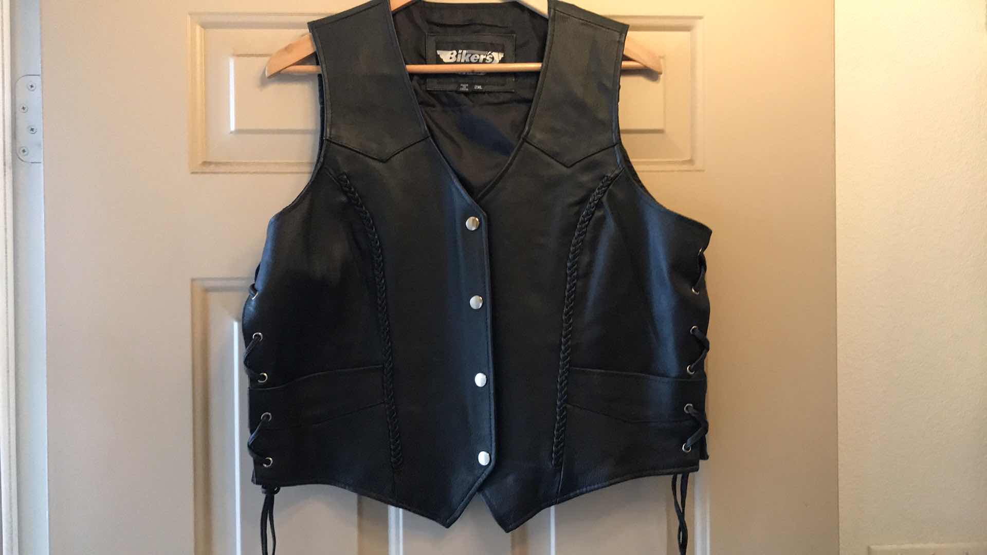 Photo 2 of LEATHER BIKER VEST SIZE 2XL