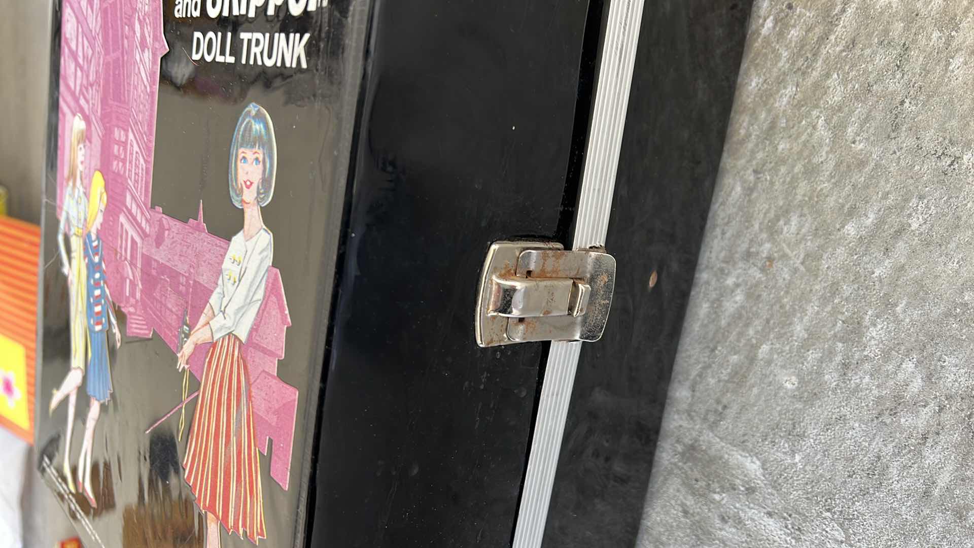 Photo 1 of 1965 MATTEL SPP BARBIE, FRANCIE, AND SKIPPER DOLL TRUNK 13” X 10”
