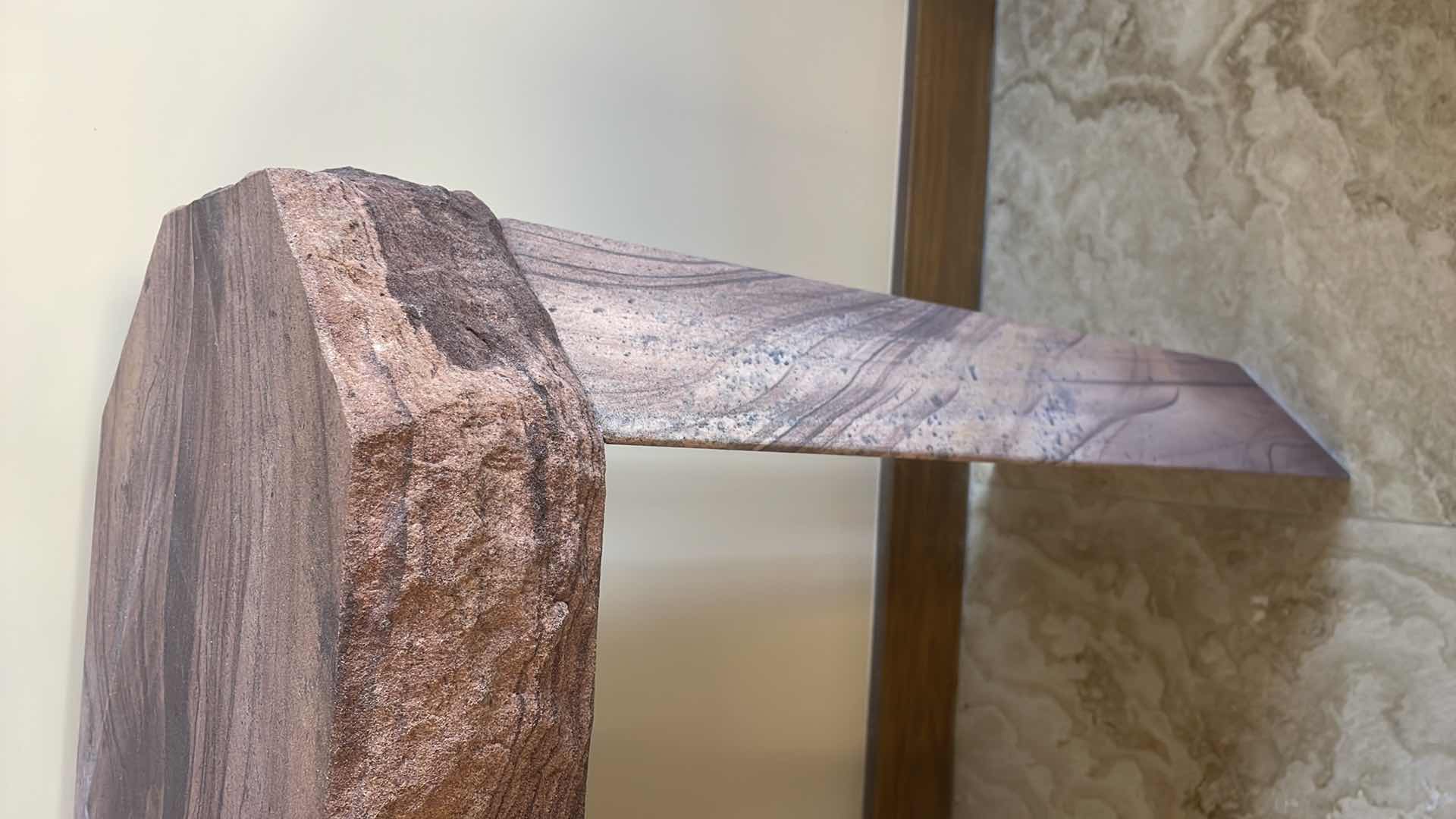 Photo 4 of SPECIALITY CUT RAINBOW GOLD CUSTOM TABLE 4” THICK 72” X 14” H34” CHISELED EDGING AND HONED TOP LEGS ARE SPECIAL CUT ANGLE WITH HONED FINISH