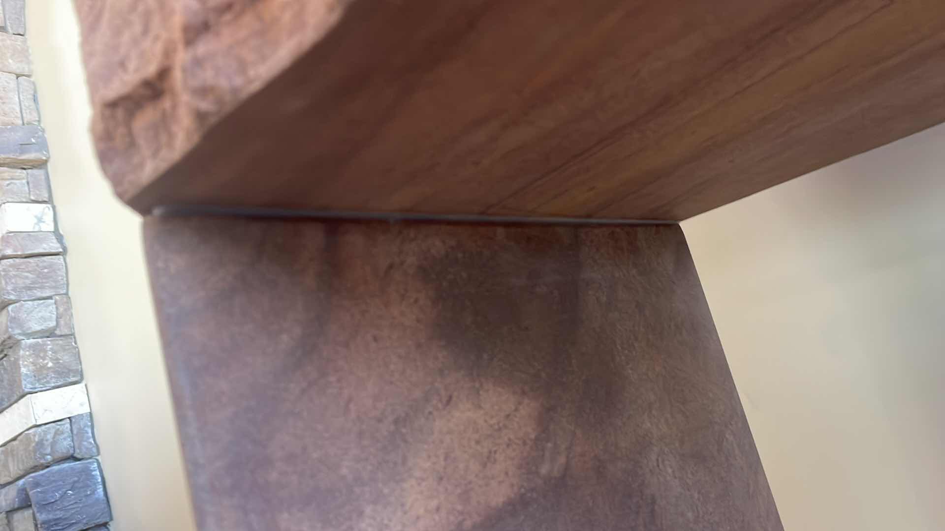 Photo 6 of SPECIALITY CUT RAINBOW GOLD CUSTOM TABLE 4” THICK 72” X 14” H34” CHISELED EDGING AND HONED TOP LEGS ARE SPECIAL CUT ANGLE WITH HONED FINISH