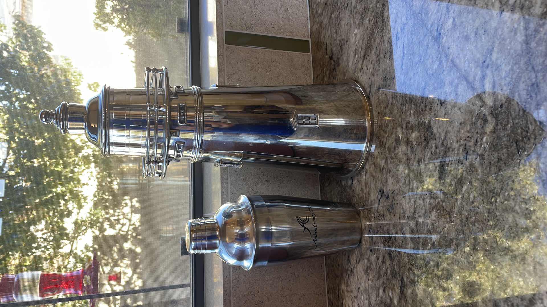 Photo 1 of WIND & WEATHER SILVER-PLATED BRASS LIGHTHOUSE COCKTAIL SHAKER PS7575 AND ANTHEM COUNTRY CLUB SHAKER