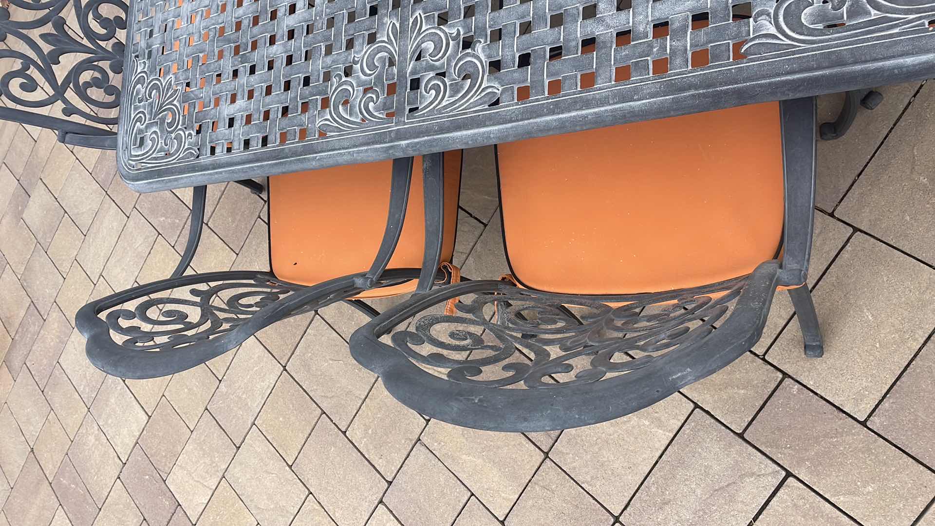 Photo 8 of LUXURY PATIO FURNITURE SET - TABLE 64” X 64” WITH 8 CHAIRS ORANGE CUSHIONS WITH BLACK WELTING