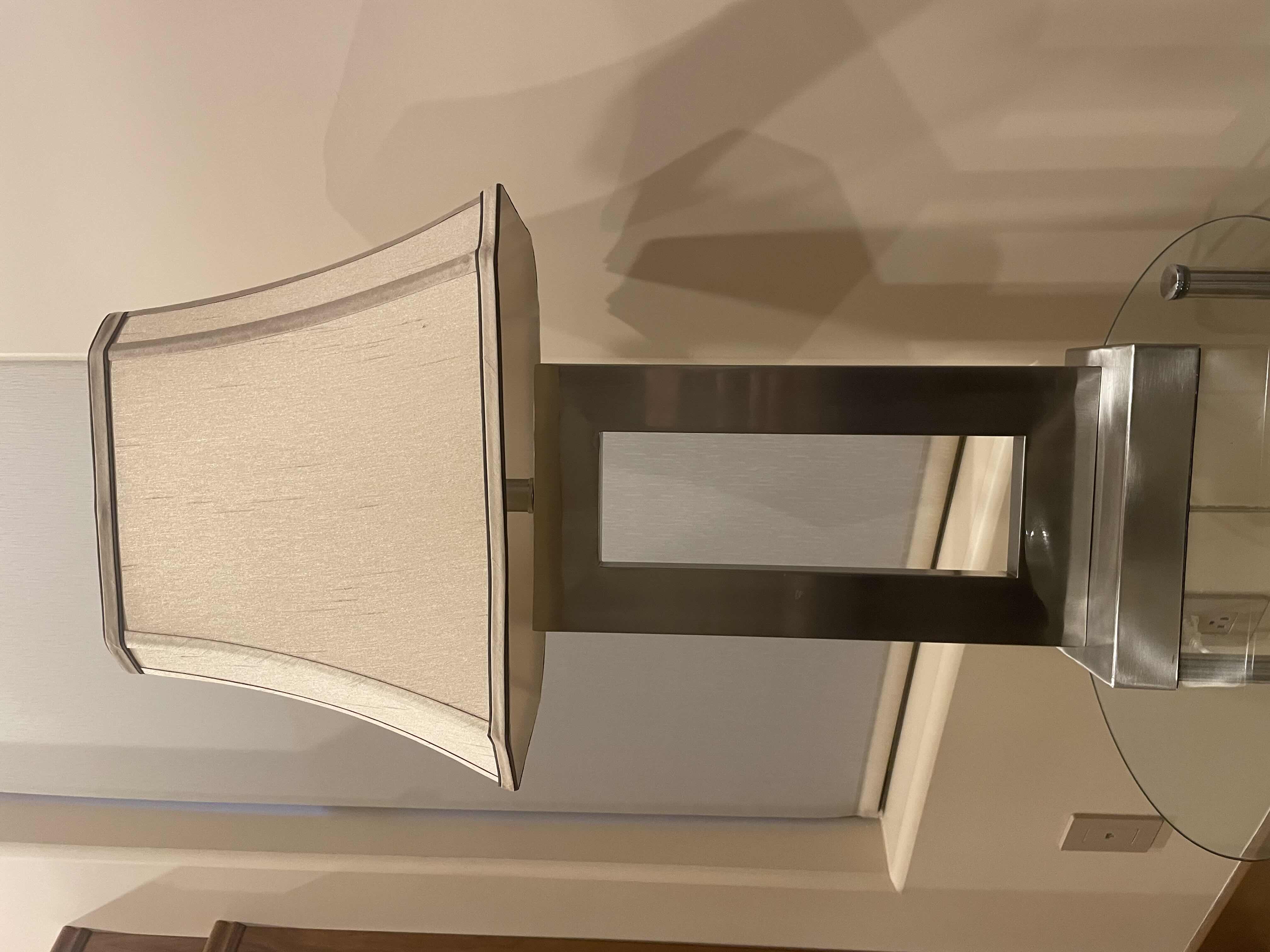 Photo 1 of 16” DIA GLASS END TABLE WITH BRUSHED NICKEL TABLE LAMP 32”