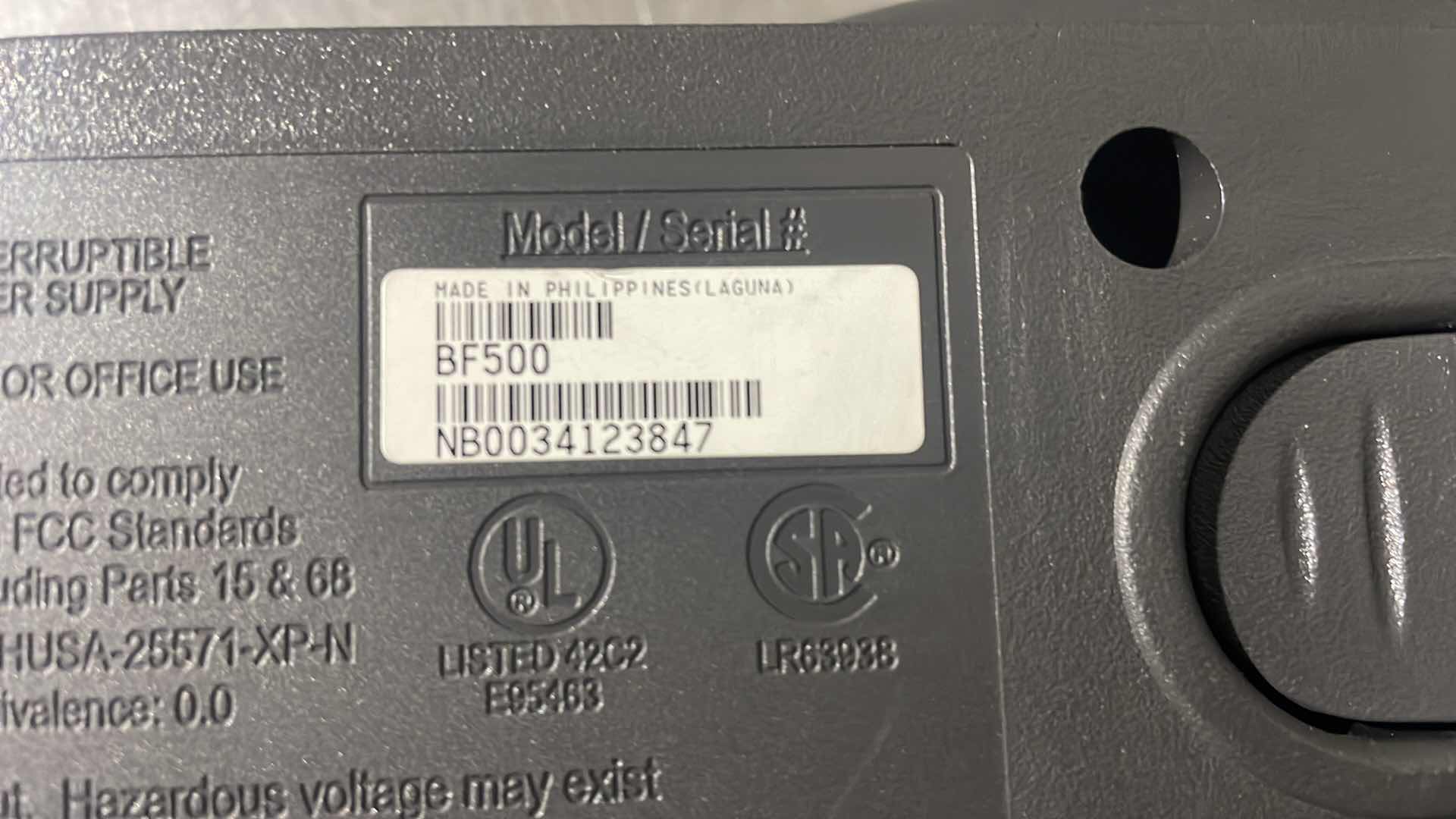 Photo 1 of APC BACK UPS OFFICE 500VA MODEL BF500