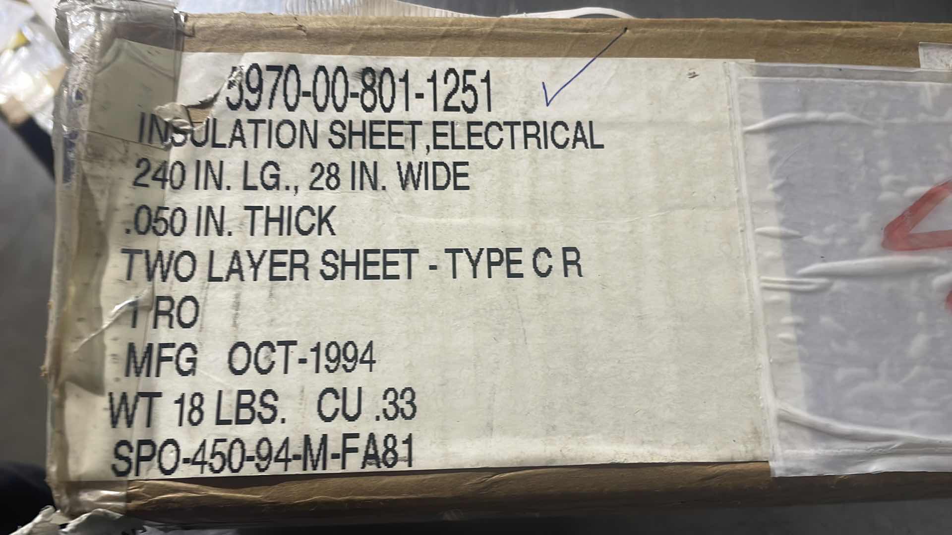Photo 1 of ELECTRICAL INSULATION SHEET 240” X 28” X .050”