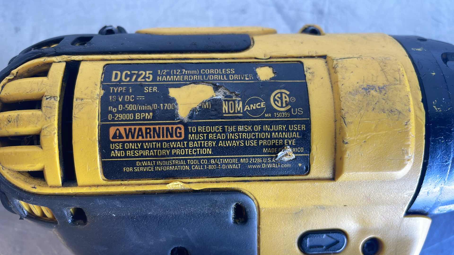 Photo 1 of DEWALT 1/2” CORDLESS HAMMER DRILL/DRILL DRIVER DC 725 18V