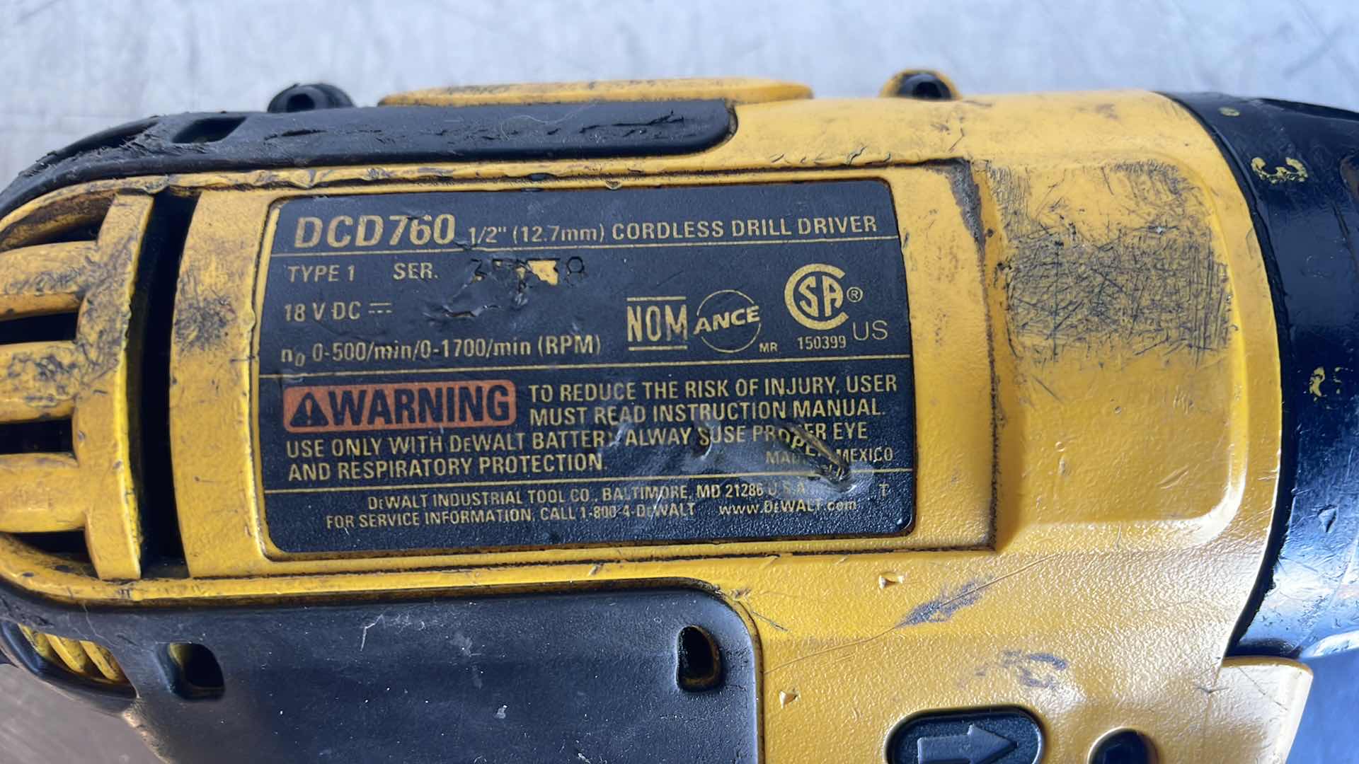 Photo 1 of DEWALT 1/2” CORDLESS DRILL DRIVER DCD760 18V