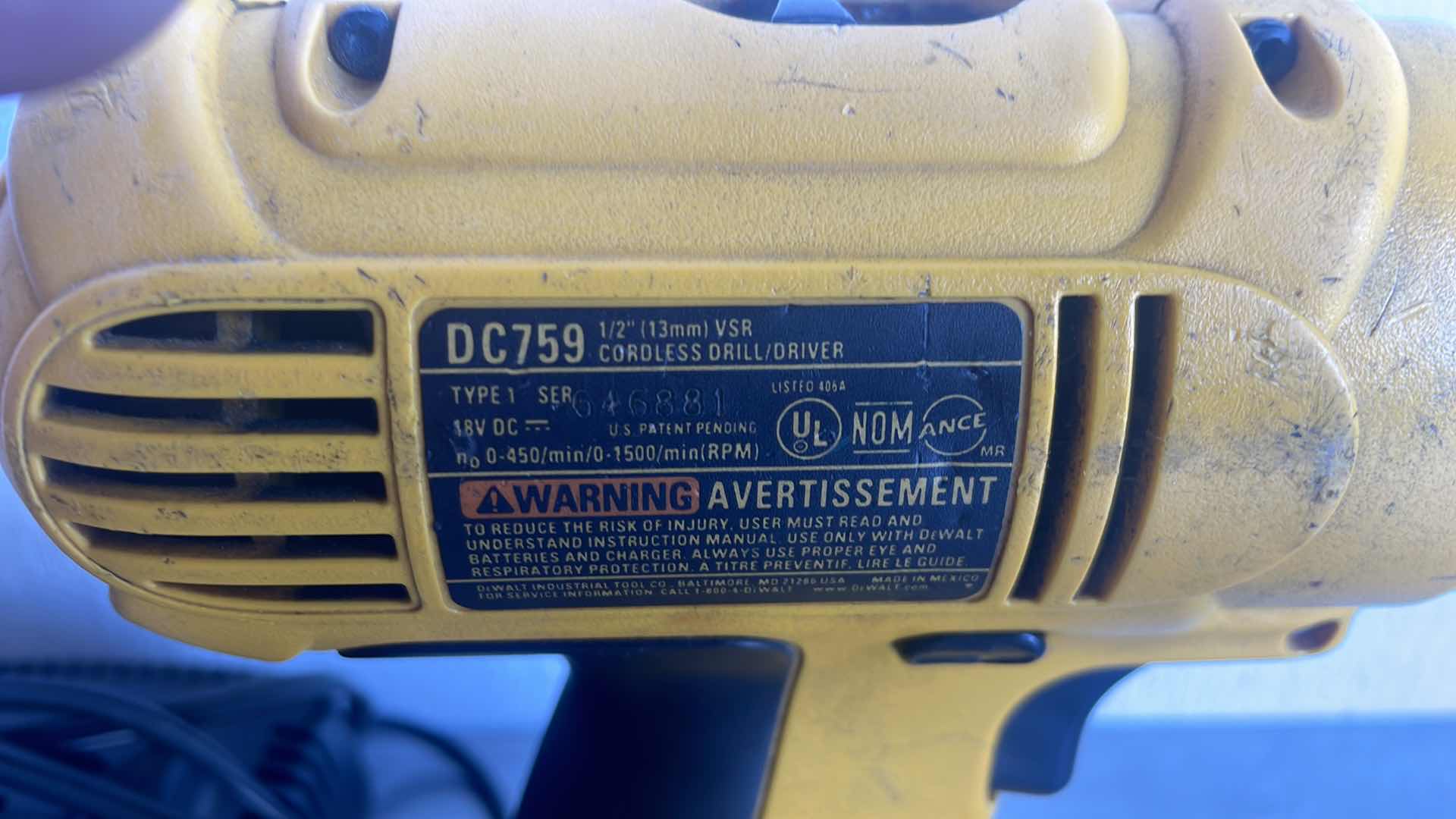 Photo 4 of DEWALT 18v 1/2” CORDLESS DRILL DRIVER  DC 759 WITH BATTERY AND CHARGER