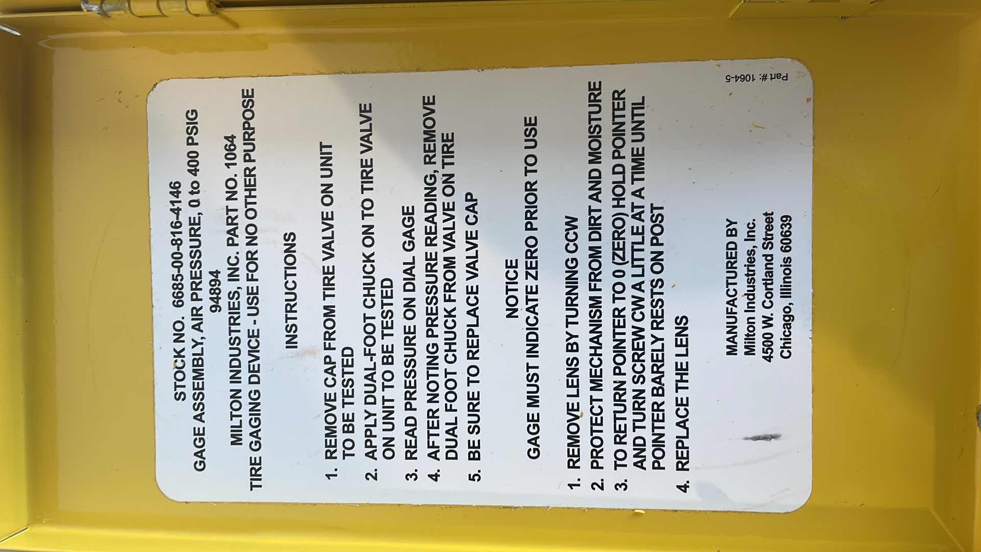 Photo 3 of GAGE ASSEMBLY, AIR PRESSURE 94894 P/N 1064
PIN M8348 B1A
NSN 6685-00-816-4146
MILTON INDUSTRIES