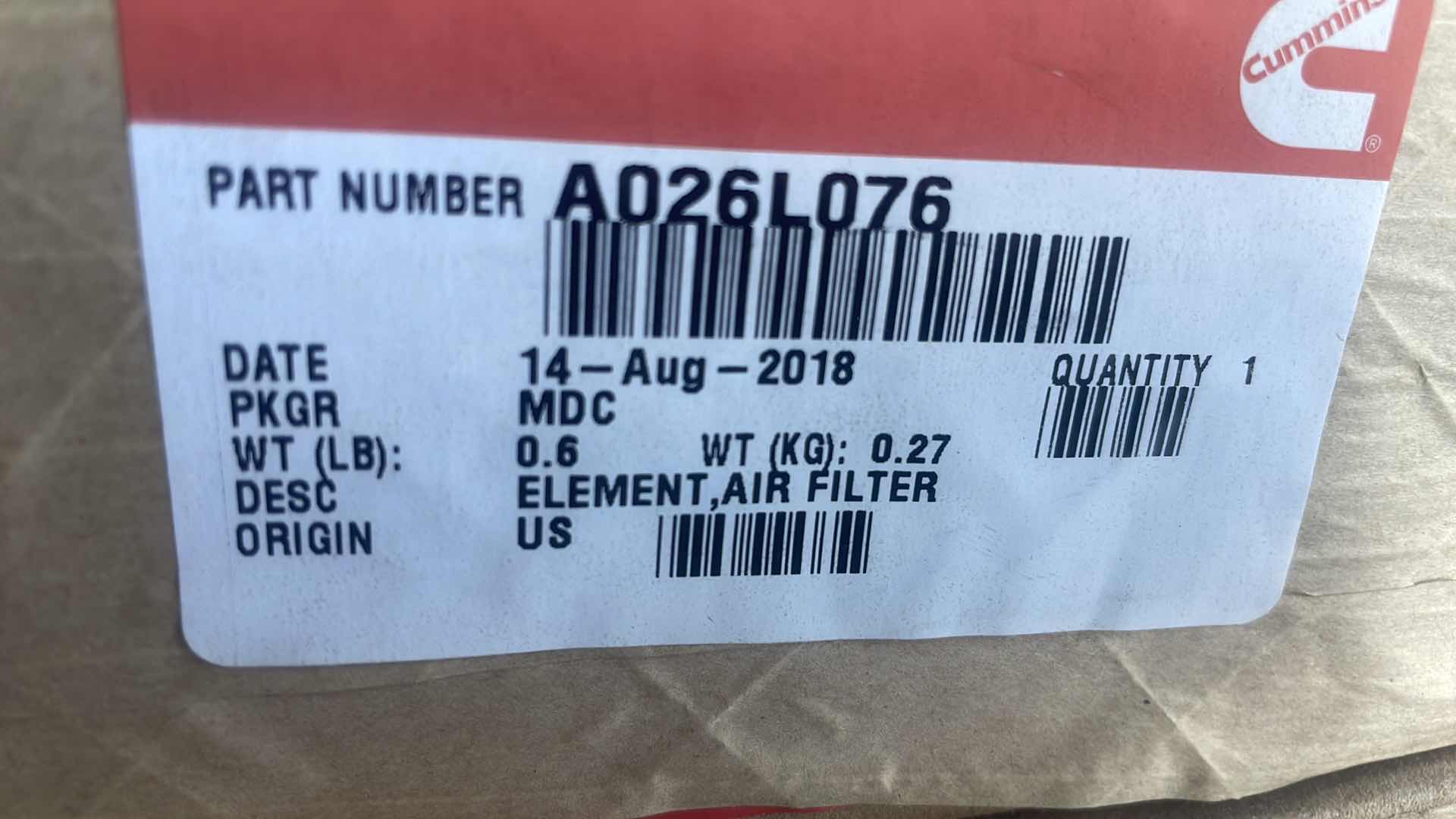 Photo 1 of ONAN AIR FILTER ELEMENT
PART #A026L076 (6)