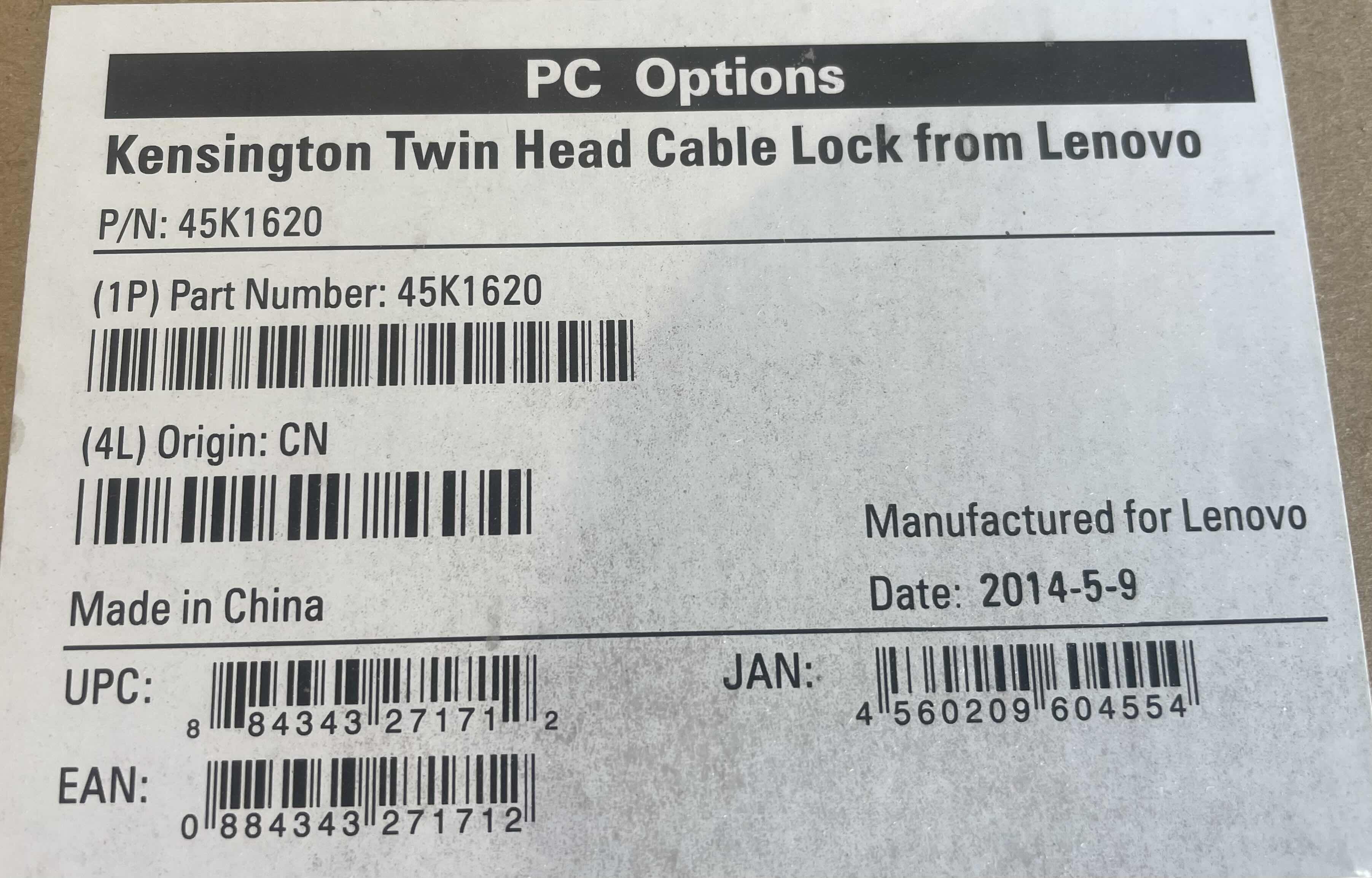 Photo 1 of LENOVO 45K1620 KENSINGTON TWIN HEAD CABLE LOCK FROM LENOVO - SECURITY CABLE LOCK (7)