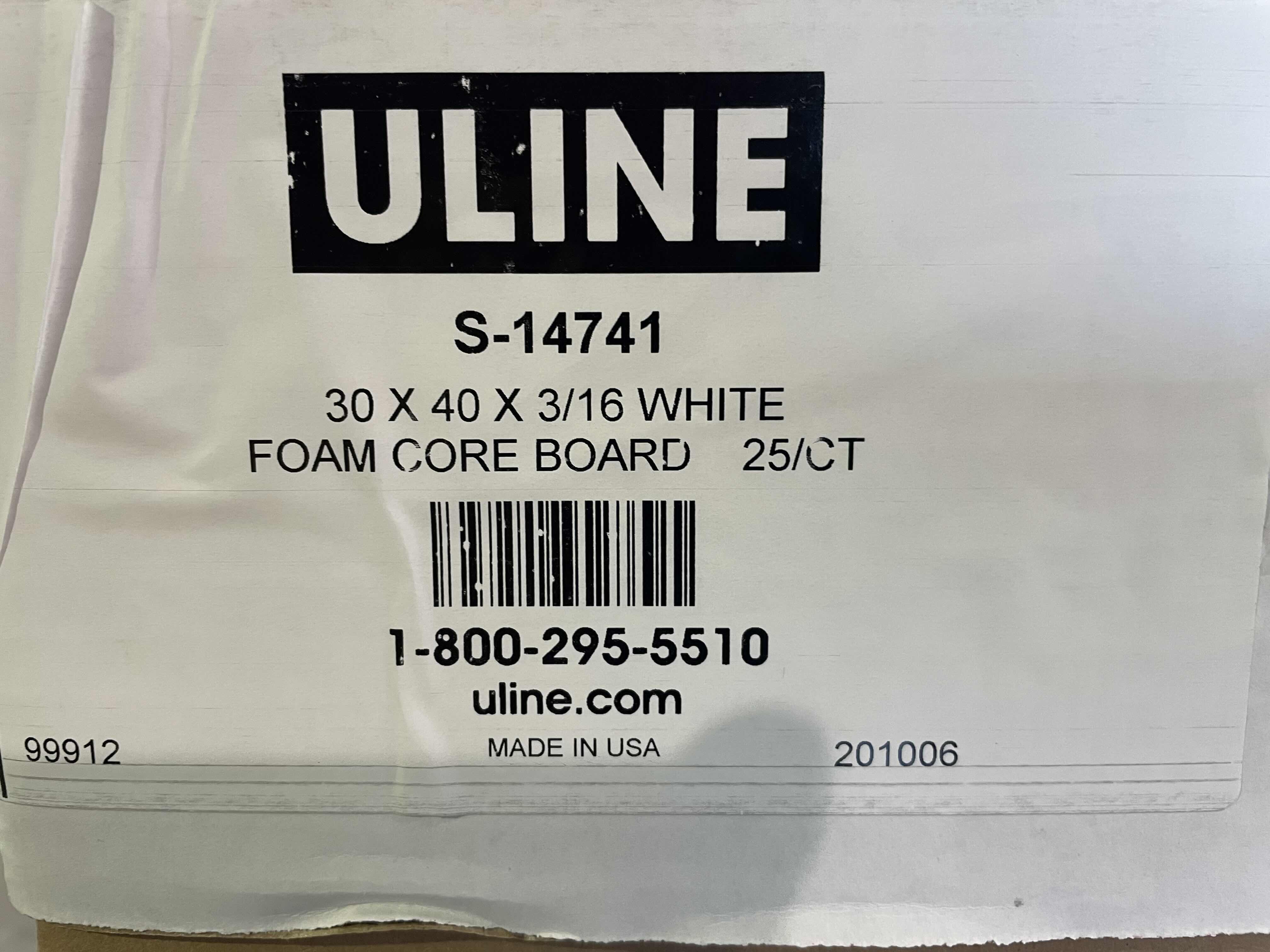 Photo 1 of ULINE S-14741 FOAM CORE BOARD - 30" X 40", WHITE, 3/16" THICK 25CT