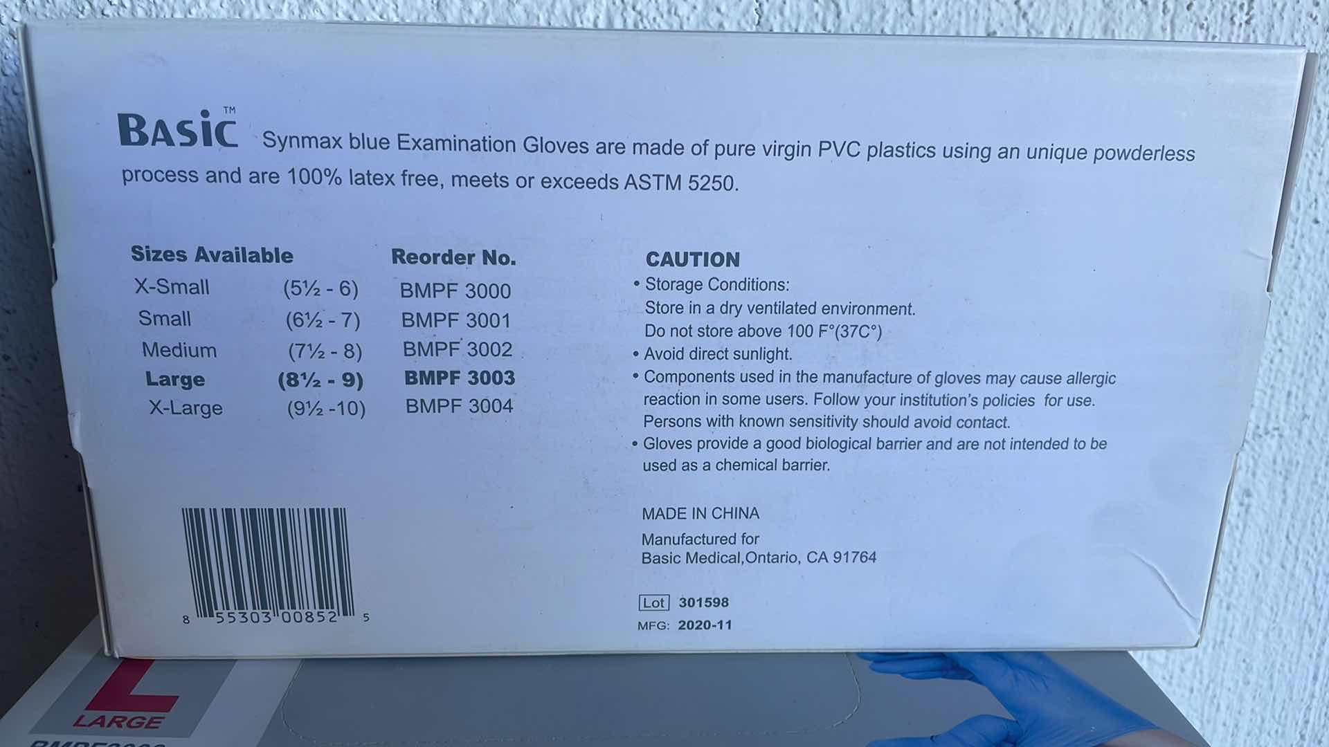 View 2 of BASIC SYNMAX LARGE SYNTHETIC VINYL EXAM GLOVE,POWDER FREE,100/BOX,BLUE,BMPF-3003 (5 BOXES)
