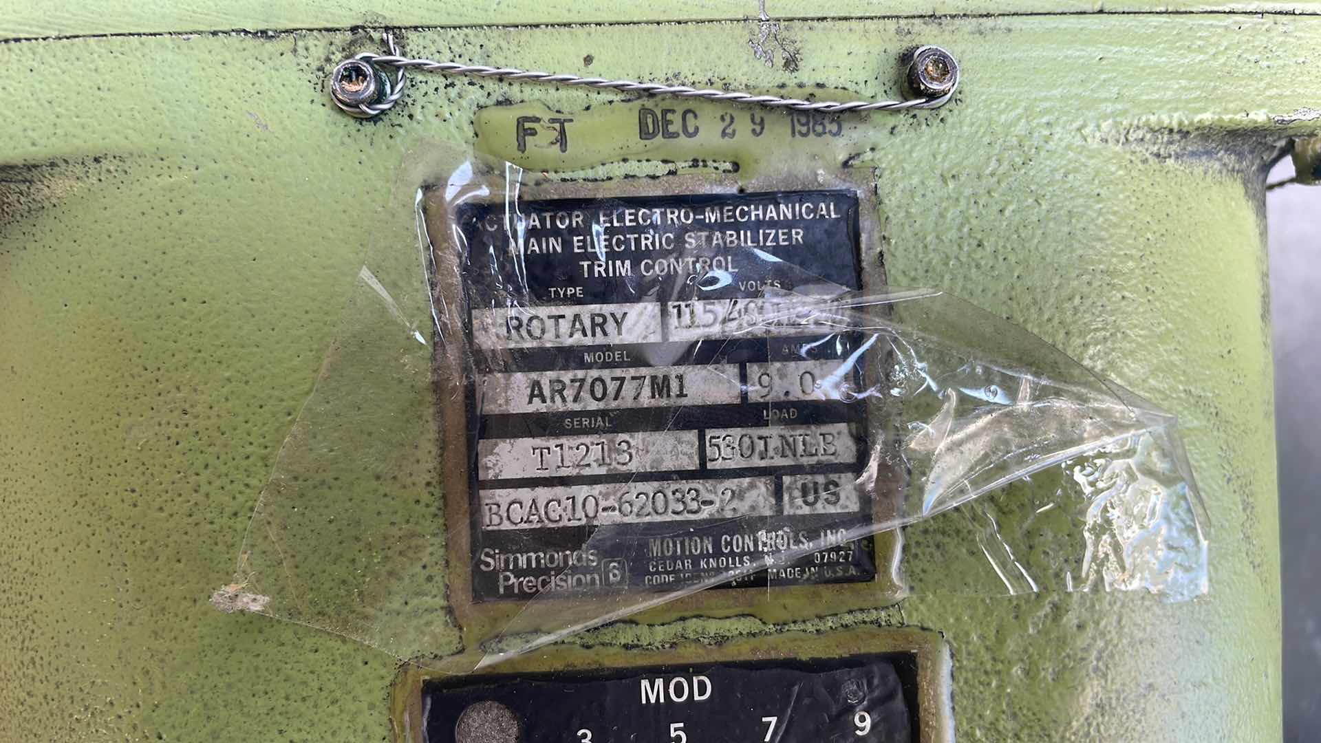 Photo 5 of SIMMONDS AR7077M1 ELECTROMECHANICAL TRIM CONTROL
ACTUATOR FOR BOEING 737