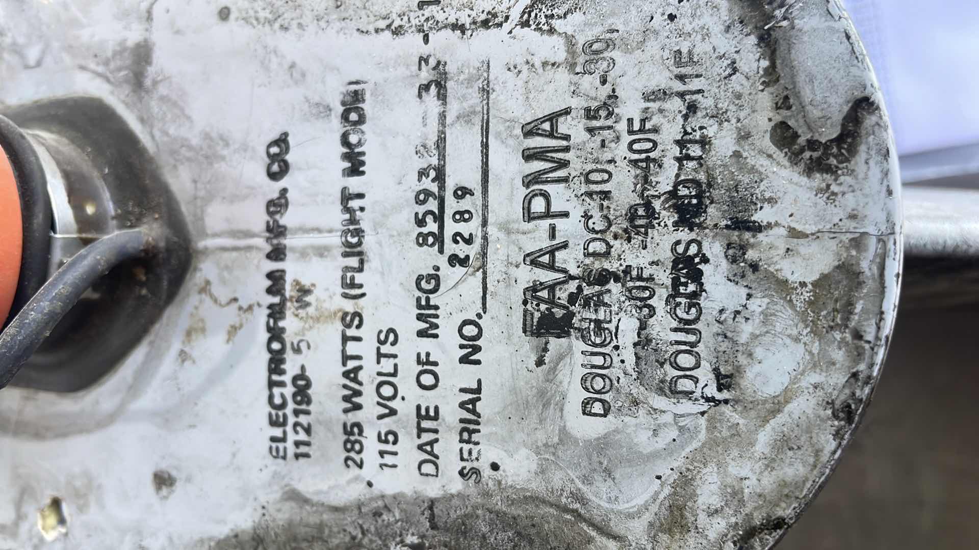 Photo 3 of ELECTROFILM 112190-5 HEATER
DRAIN MAST FOR C-17 MCDONNEL
DOUGLAS DC-10 AIRCRAFT