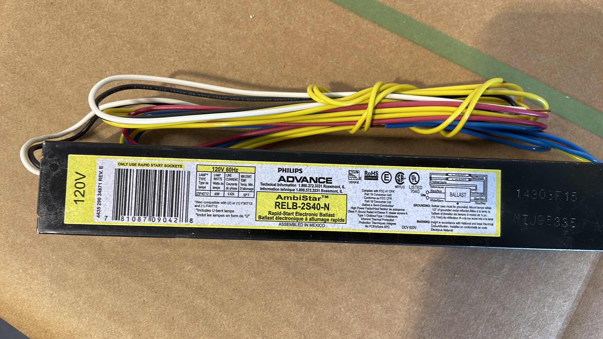 Photo 1 of ADVANCE FLUORESCENT BALLAST: T12, 120V AC, 2 BULBS SUPPORTED, 40 W MAX. BULB WATTS MODEL RELB-2S40-N (7)