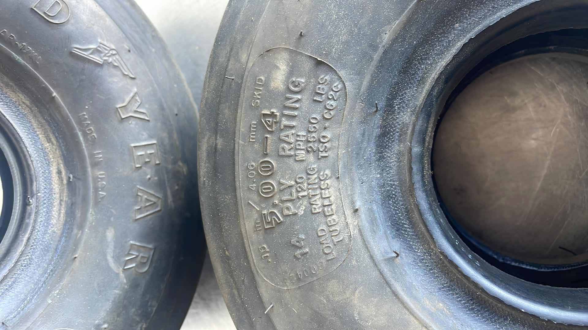 Photo 1 of GOODYEAR AIRCRAFT RIB 5.00-4 14 PLY RATING 120MPH