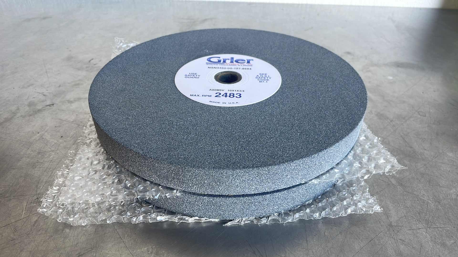 Photo 1 of GRIER ABRASIVES SURFACE GRINDING WHEEL A80M5V 10X1X 3/4 MAX RPM 2483 SET OF 2