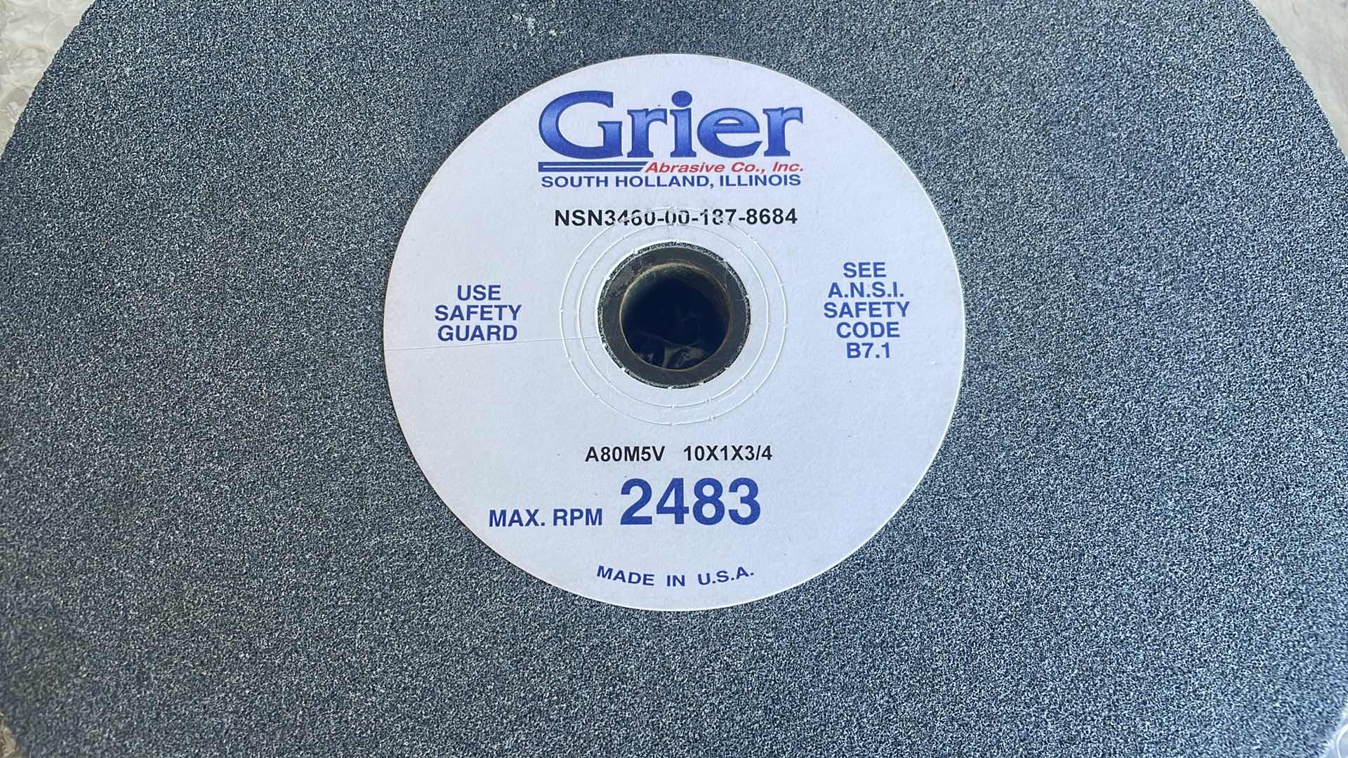 Photo 1 of GRIER ABRASIVES SURFACE GRINDING WHEEL A80M5V 10X1X 3/4 MAX RPM 2483 SET OF 2