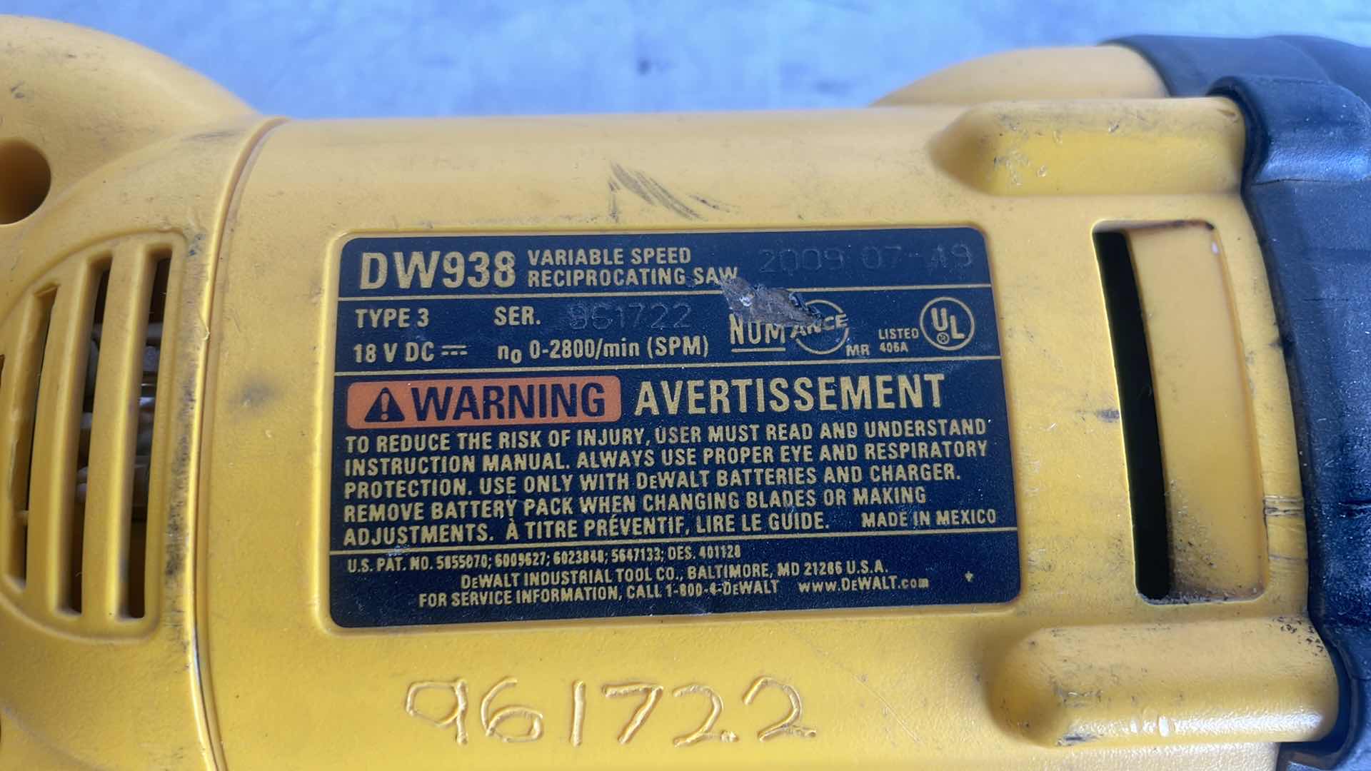 Photo 1 of DEWALT 18v DW938 RECIPROCATING SAW & 18v DC725 1/2” CORDLESS HAMMERDRILL DRIVER