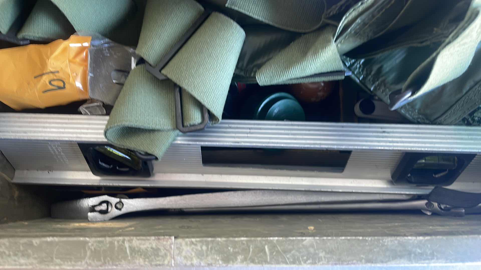 Photo 1 of MILITARY CARPENTERS TOOL BOX 32” x 16” x9” HINGES ON BOX ARE DAMAGED OR MISSING