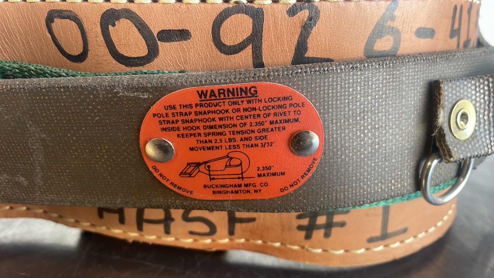 Photo 1 of BUCKINGHAM POLE CLIMBING LINEMANS SAFETY BELT SIZE 42