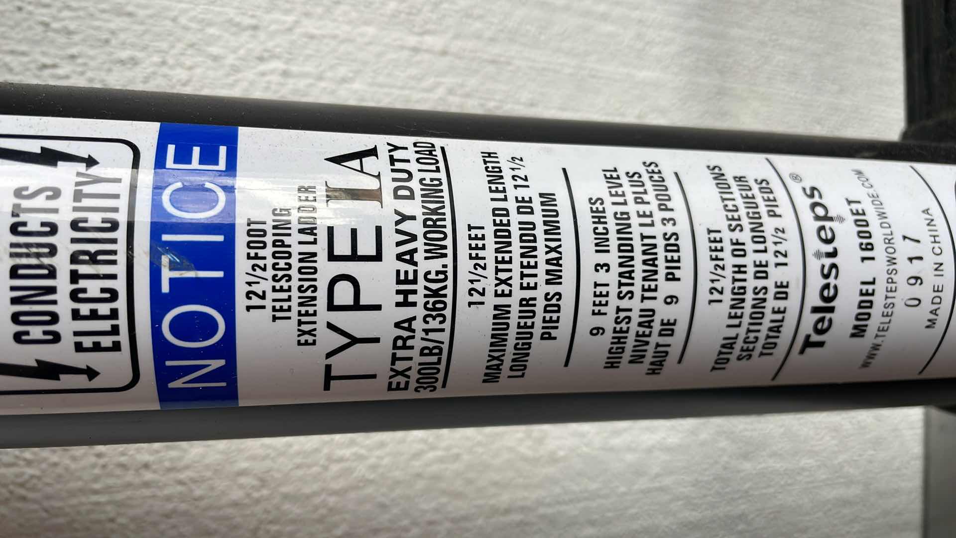 Photo 1 of TELESTEPS TELESCOPING EXTENSION LADDER 12-1/2’ 300LBS WORKING LOAD