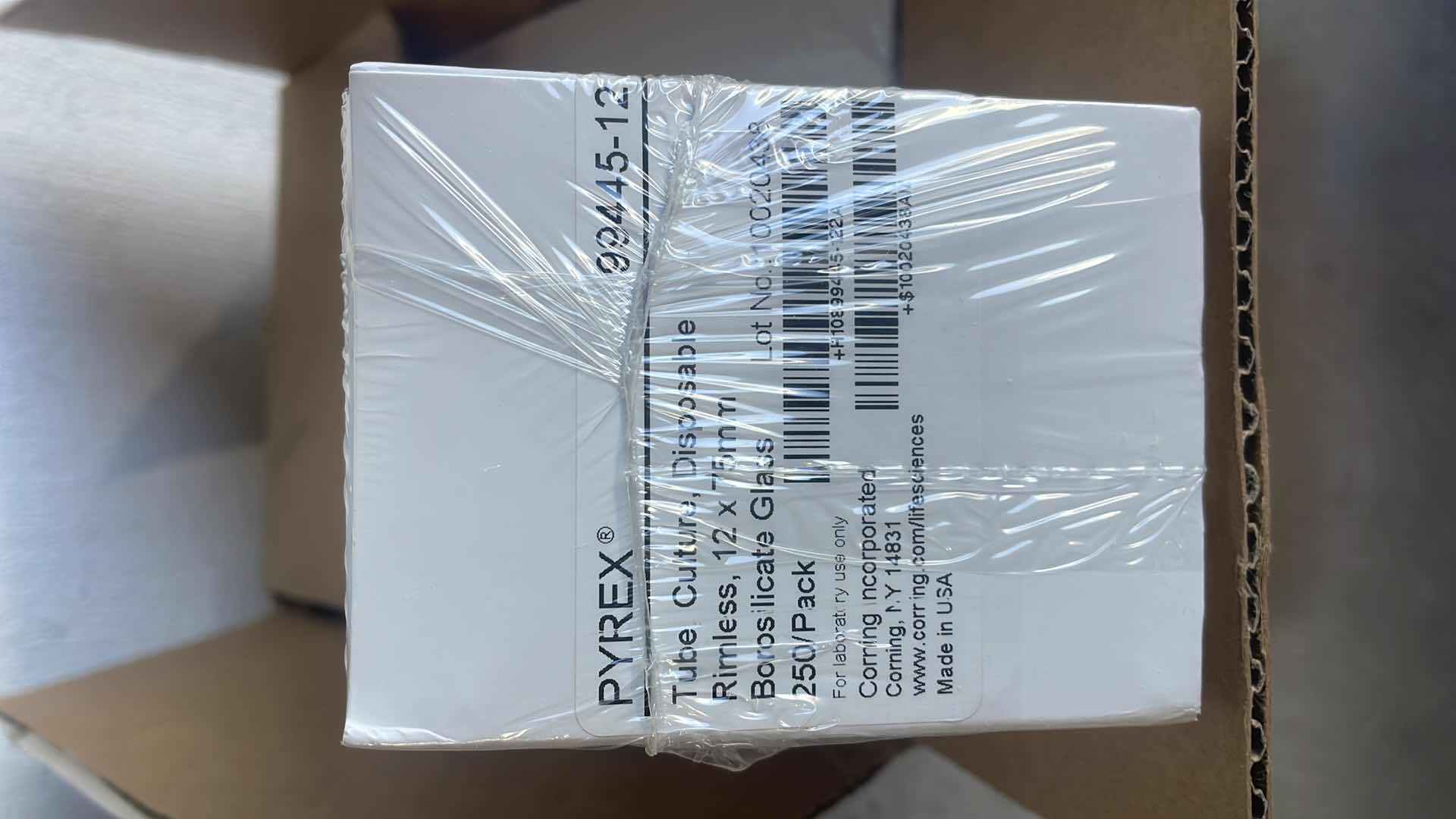 Photo 1 of PYREX TUBE, CULTURE, DISPOSABLE RIMLESS, 12 X 75MM BOROSILICATE GLASS 1000/CASE, (250/PACK)