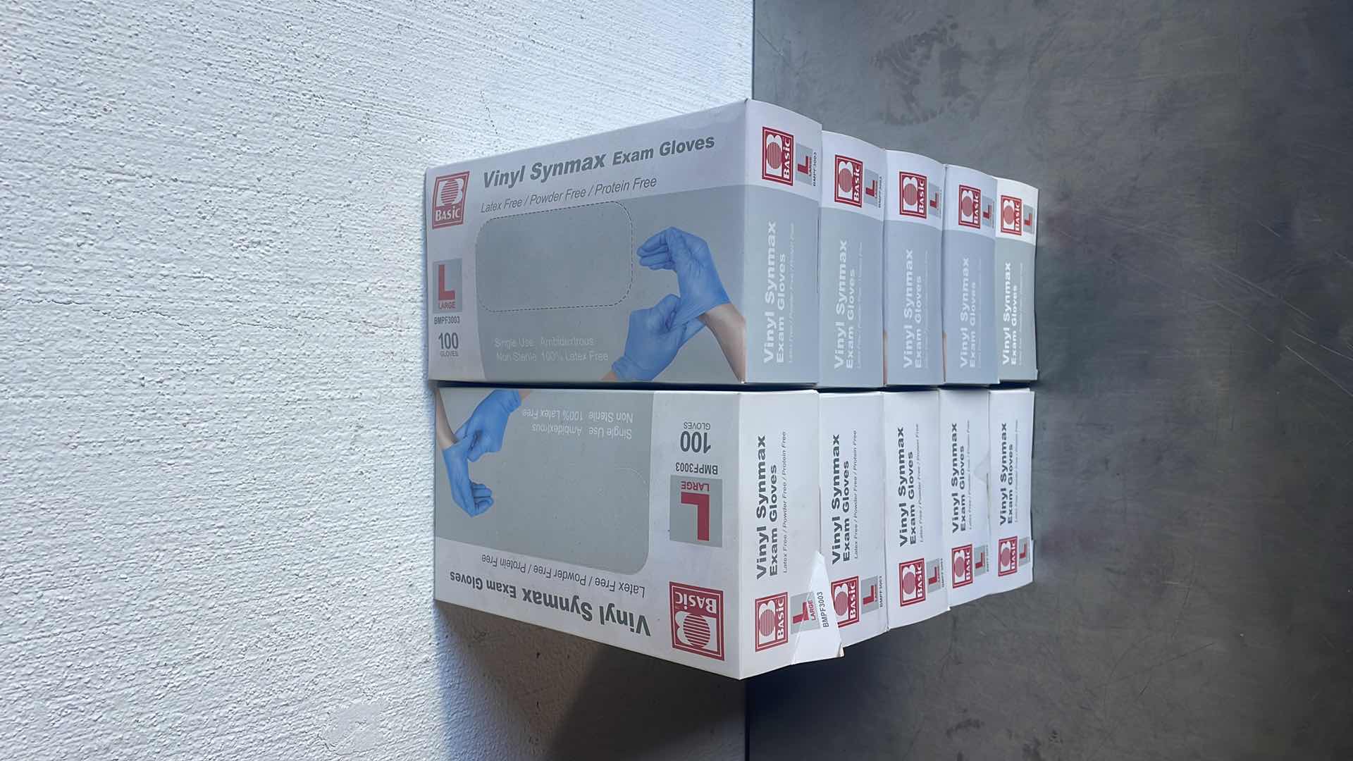 Photo 1 of BASIC SYNMAX LARGE SYNTHETIC VINYL EXAM GLOVE,POWDER FREE,100/BOX,BLUE,BMPF-3003 (10 BOXES)