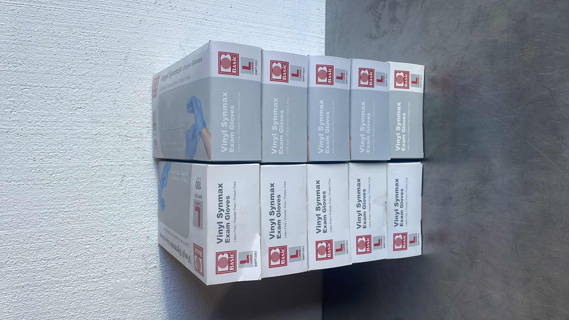 Photo 1 of BASIC SYNMAX LARGE SYNTHETIC VINYL EXAM GLOVE,POWDER FREE,100/BOX,BLUE,BMPF-3003 (10 BOXES)