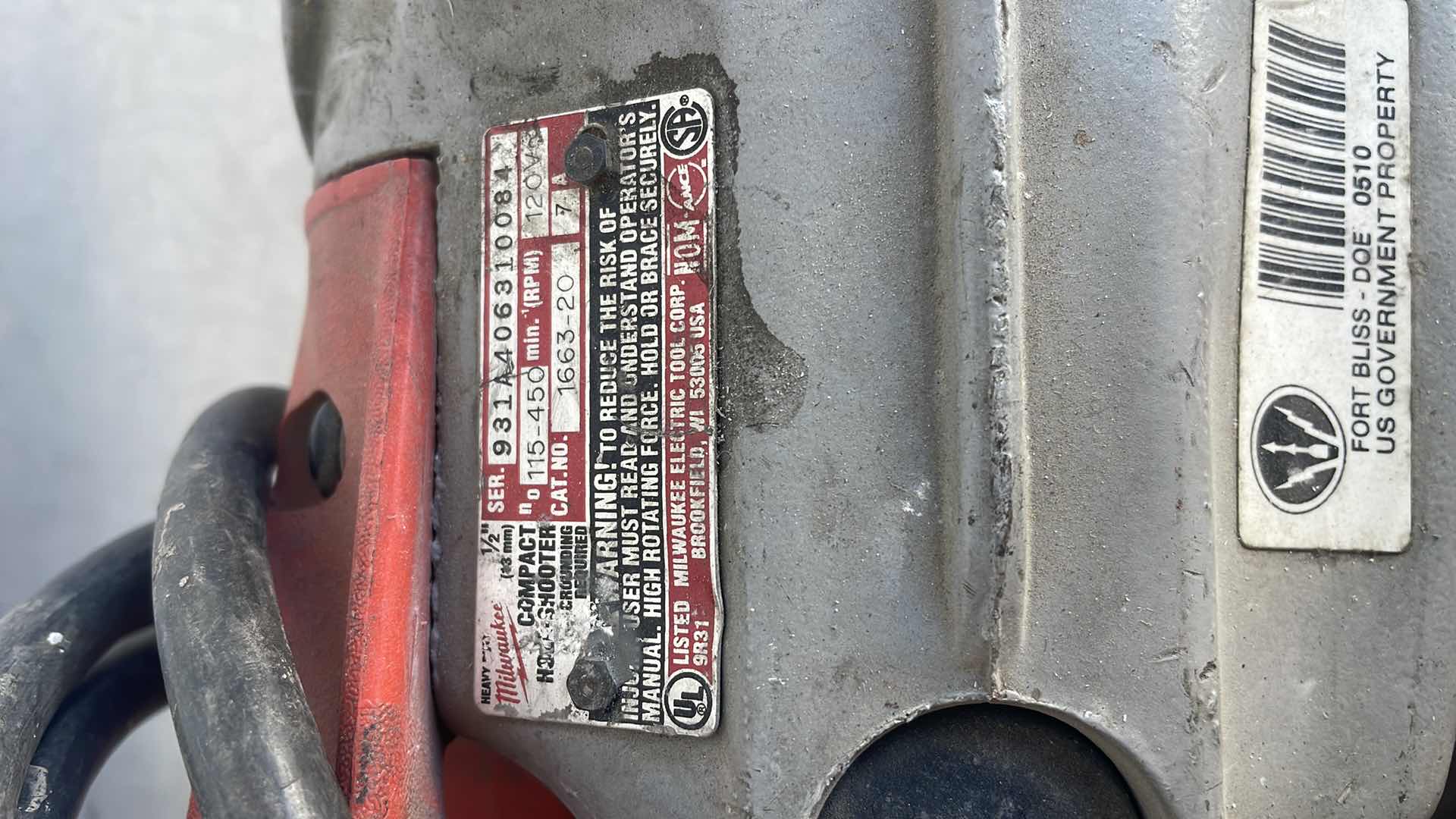 Photo 1 of MILWAUKEE COMPACT  1/2” HOLE HAWG 1675-1
CORD EXPOSED TESTED AND WORKING