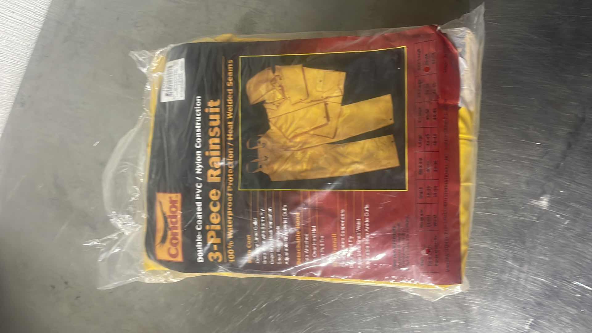 Photo 1 of CONDOR 3-PIECE RAINSUIT WITH DETACHABLE HOOD: YELLOW, 2XL, HEAVY DUTY PVC, 13.8 MIL THICK