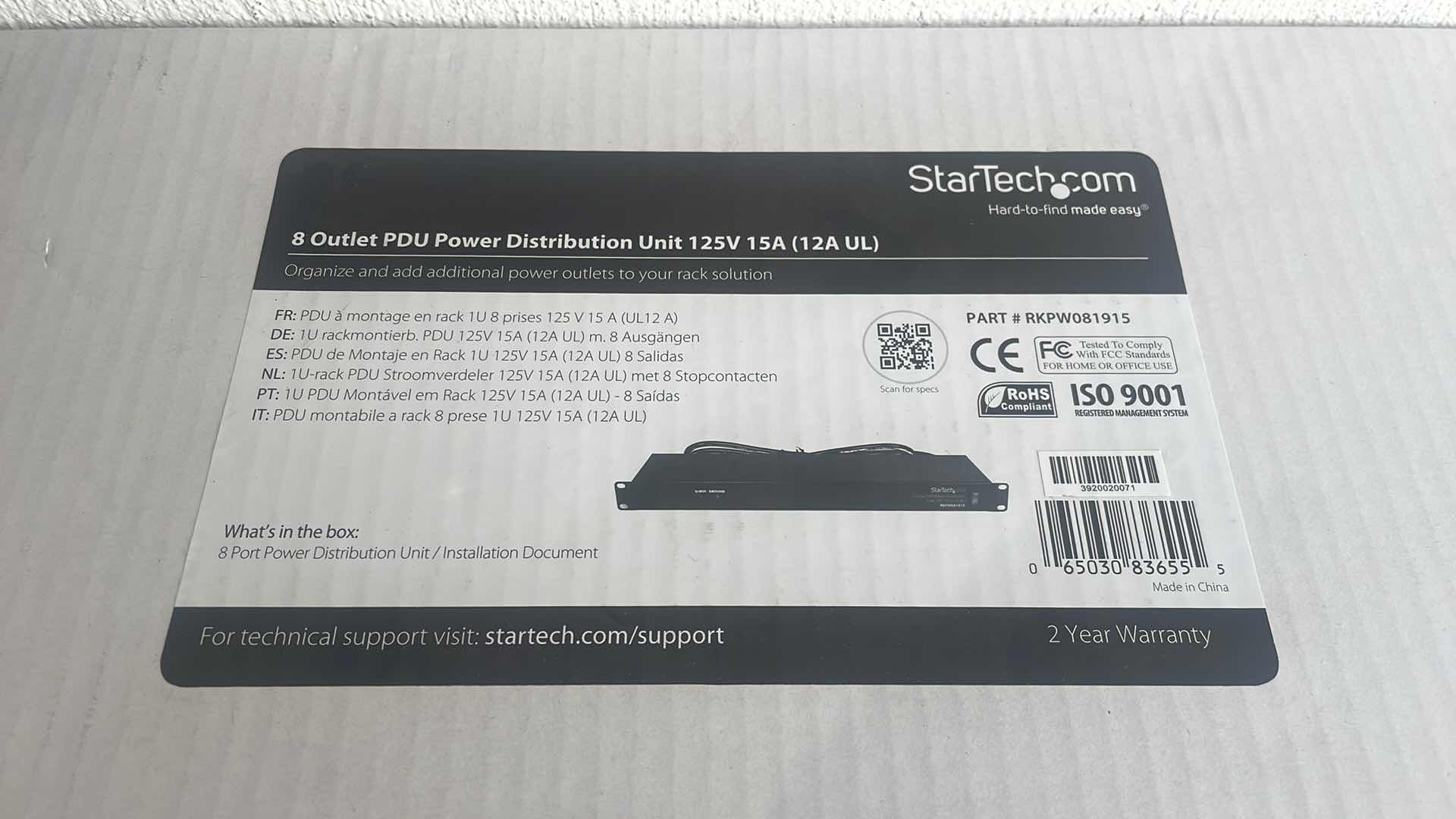 Photo 1 of 8 OUTLET PDU POWER DISTRIBUTION UNIT 125V 15A (12A UL) RACKMOUNT PDU WITH 8 OUTLETS AND SURGE PROTECTION