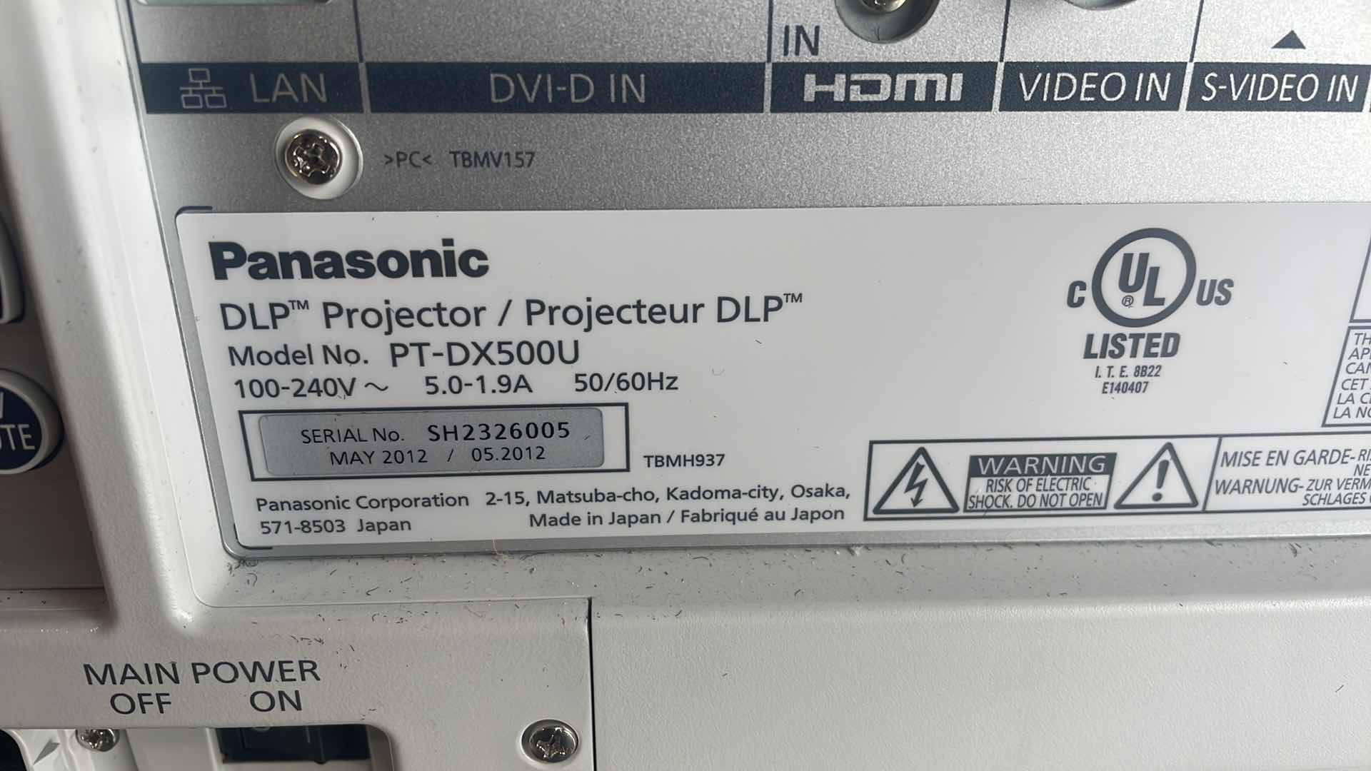 Photo 1 of PANASONIC PT-DX500U DLP PROJECTOR