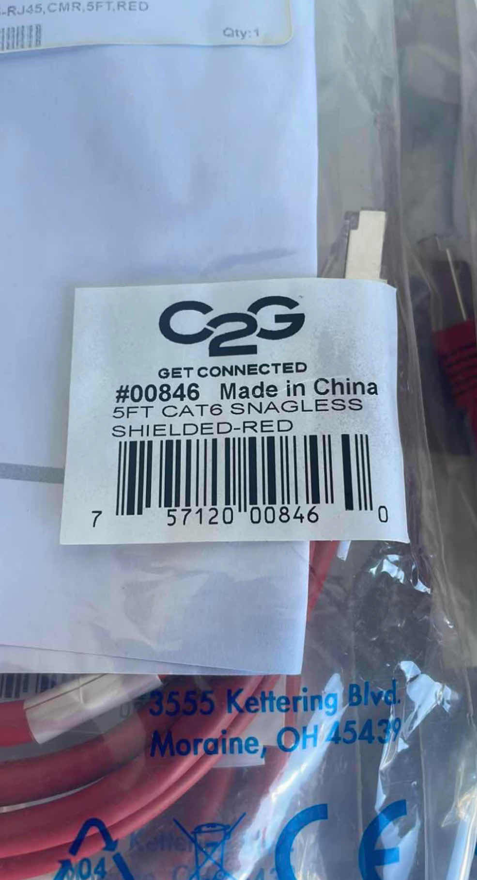 Photo 1 of C2G CABLE ASSEMBLY 5’ CAT6 SNAGLESS SHEILDED RED (7)