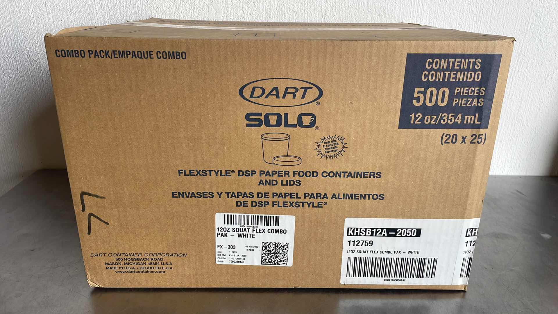 Photo 1 of DART 12 OZ SQUAR DSP PAPER FOOD CONTAINER AND LID COMBO PACK WHITE 500 PCS