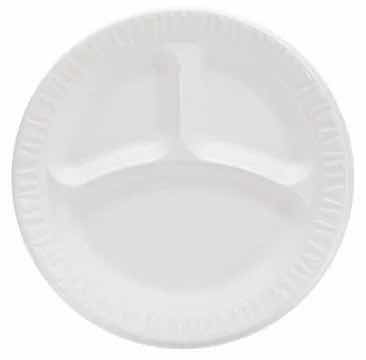 Photo 1 of REYMA USA FOAM PLATE 9", WHITE, 3-COMPARTMENT, (500/CASE)