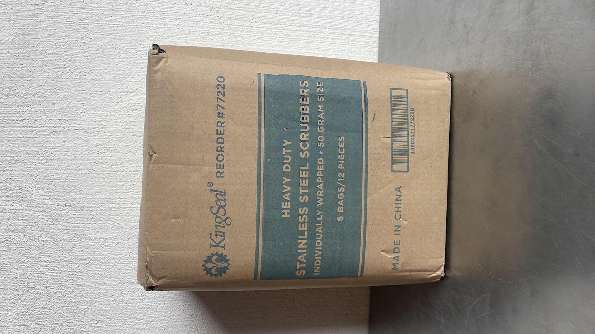 Photo 3 of KINGSEAL STAINLESS STEEL SCRUBBERS, SCRUB PADS, HEAVY DUTY, 50 GRAM WEIGHT, INDIVIDUALLY WRAPPED - 6 PACKS OF 12